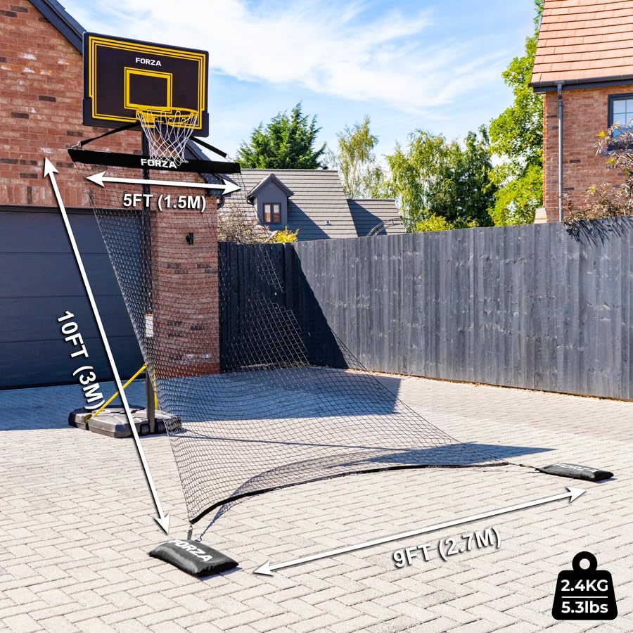 FORZA Filet de Retour de Basketball Solo | Entraîneur de Rebond de Basketball Portable pour la Pratique Individuelle du Tir – Filet Durable Résistant aux Intempéries avec Sac de Transport et Sacs de
