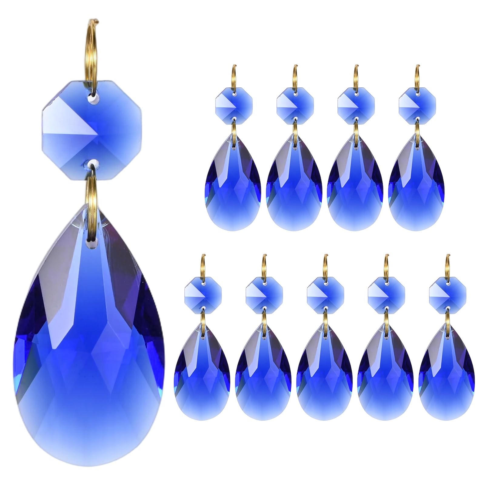 M METERXITY 10PCS Crystal Suncatcher 1 Teardrop Prisms Pendants Ornament, 38mm Chandelier Hanging Crystal Sun Catcher Beads for Home Garden Windows Wedding DIY Decoration [Dark Blue]