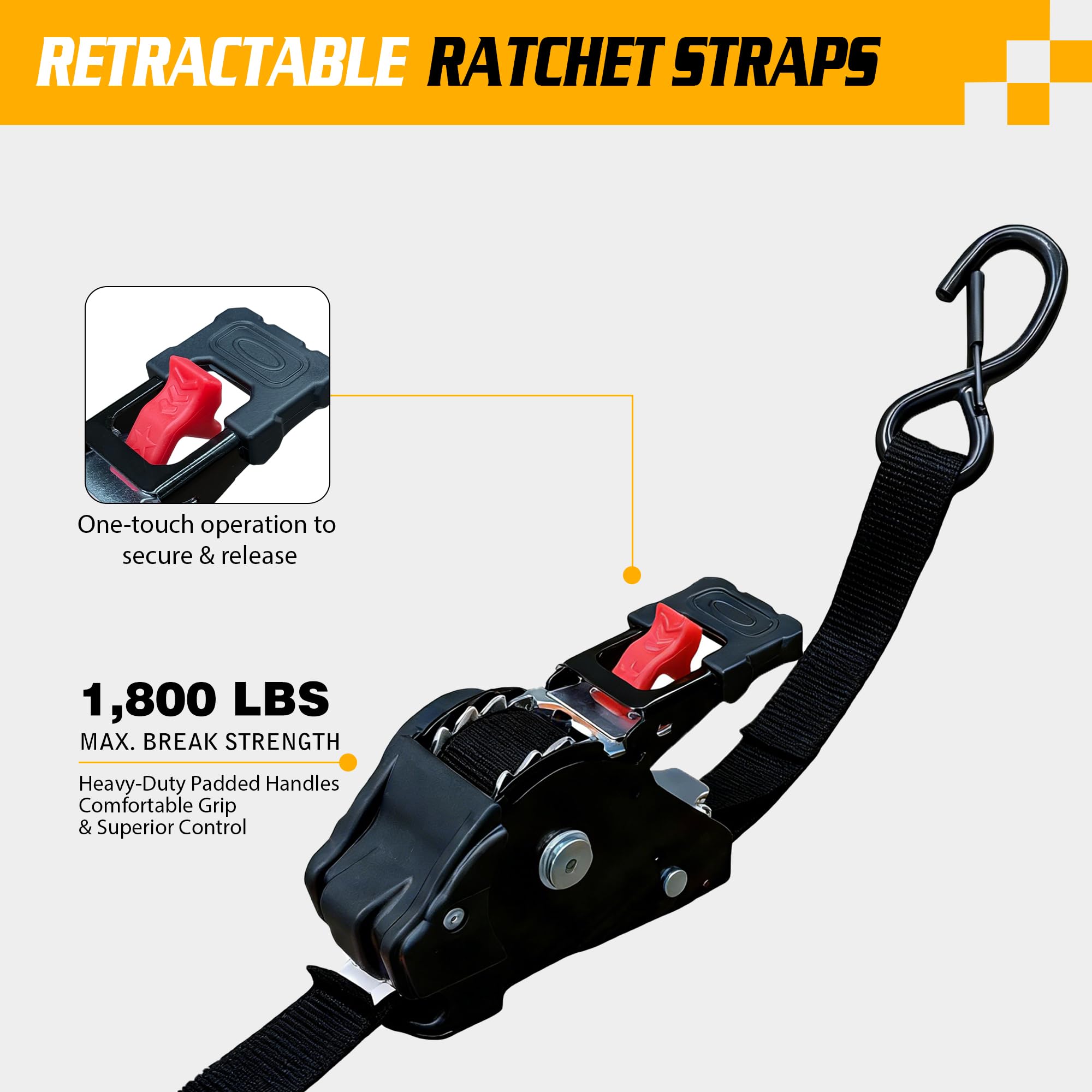 Retractable Ratchet Straps - Easy Load Securing -2