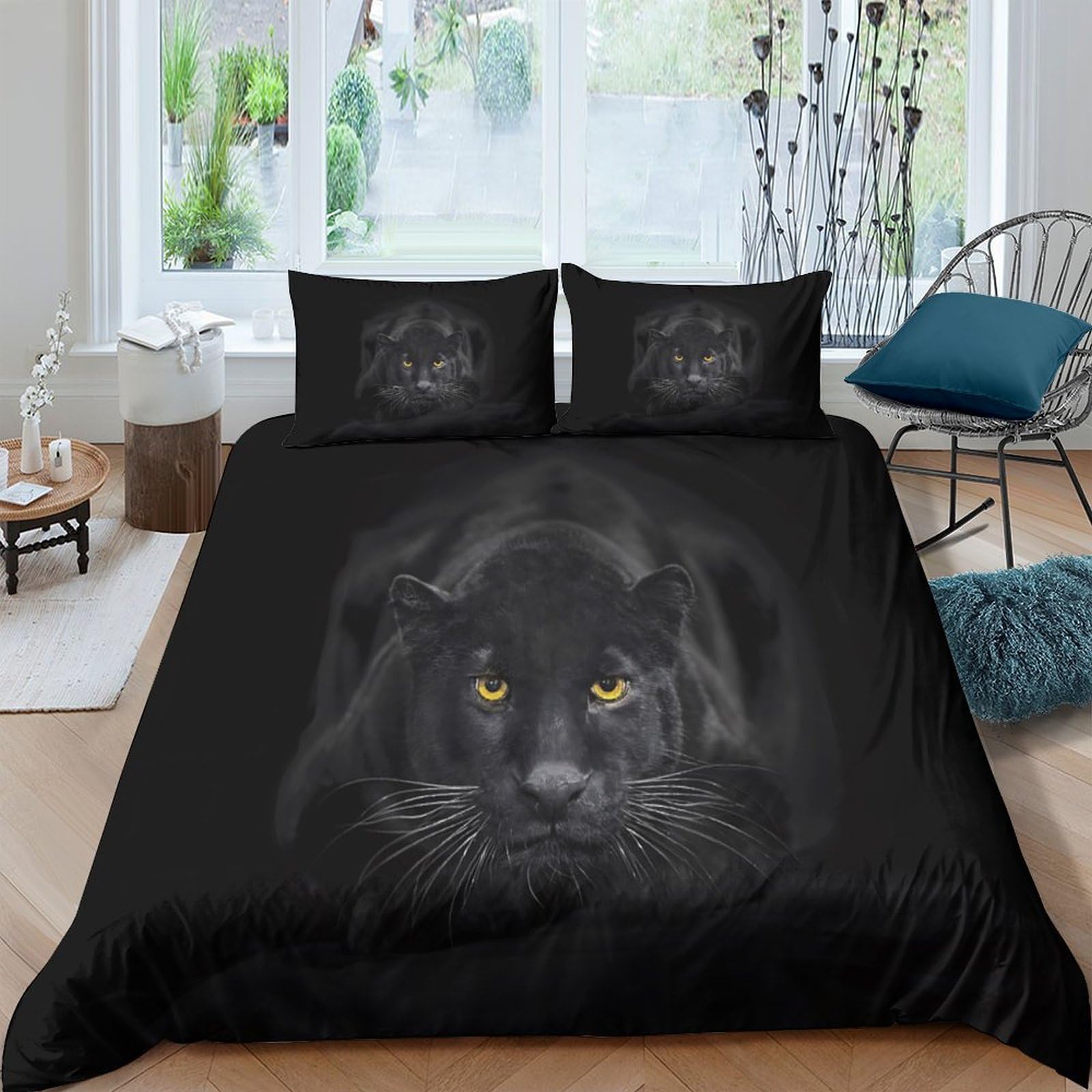 Ctjqhvkz Style-4 3D Printed Black Panther Fitted Sheet Microfiber Soft Breathable Animal Eyes Bed Cover For Bedroom Dorm Decor Single（135X200cm）