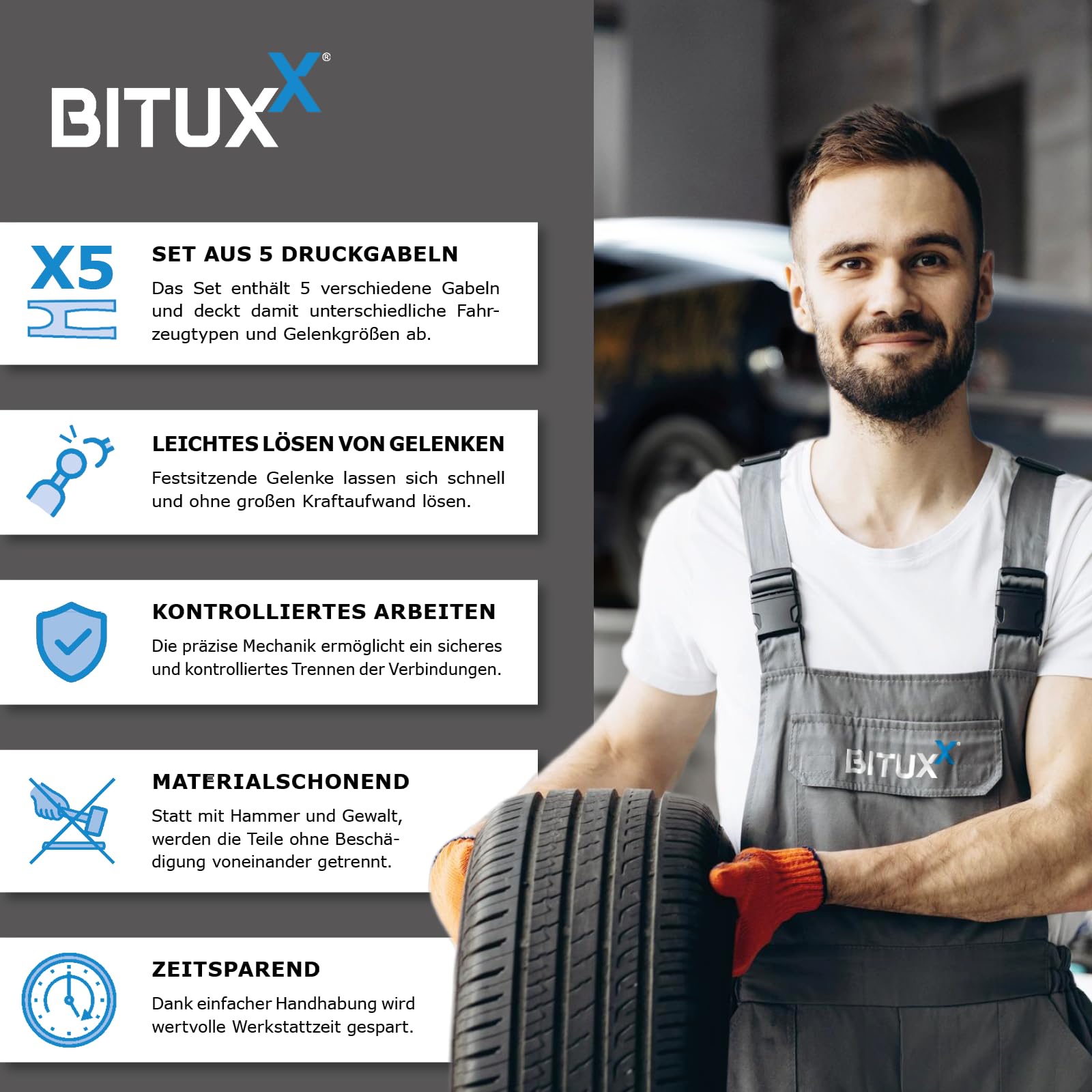 BITUXX 7-TLG. Tragegelenk Kugelgelenk Spurstangenkopf Abzieher Kugelkopf Kugelgelenkabzieher Ausdrücker Trenngabel Satz Werkzeug Set