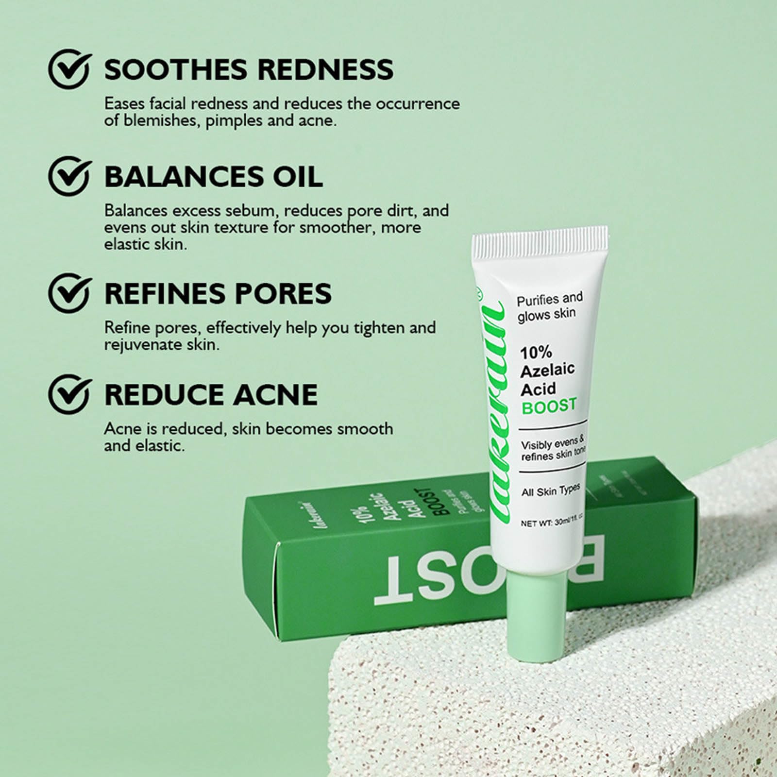 10% Azelaic Acid Booster Cream Gel Azelaic Acid Cream 10% Acne Treatment Cream Soothes Redness Balances Oil Refines Pores Reduces Acne for All Skin Types 30ml - Image 2