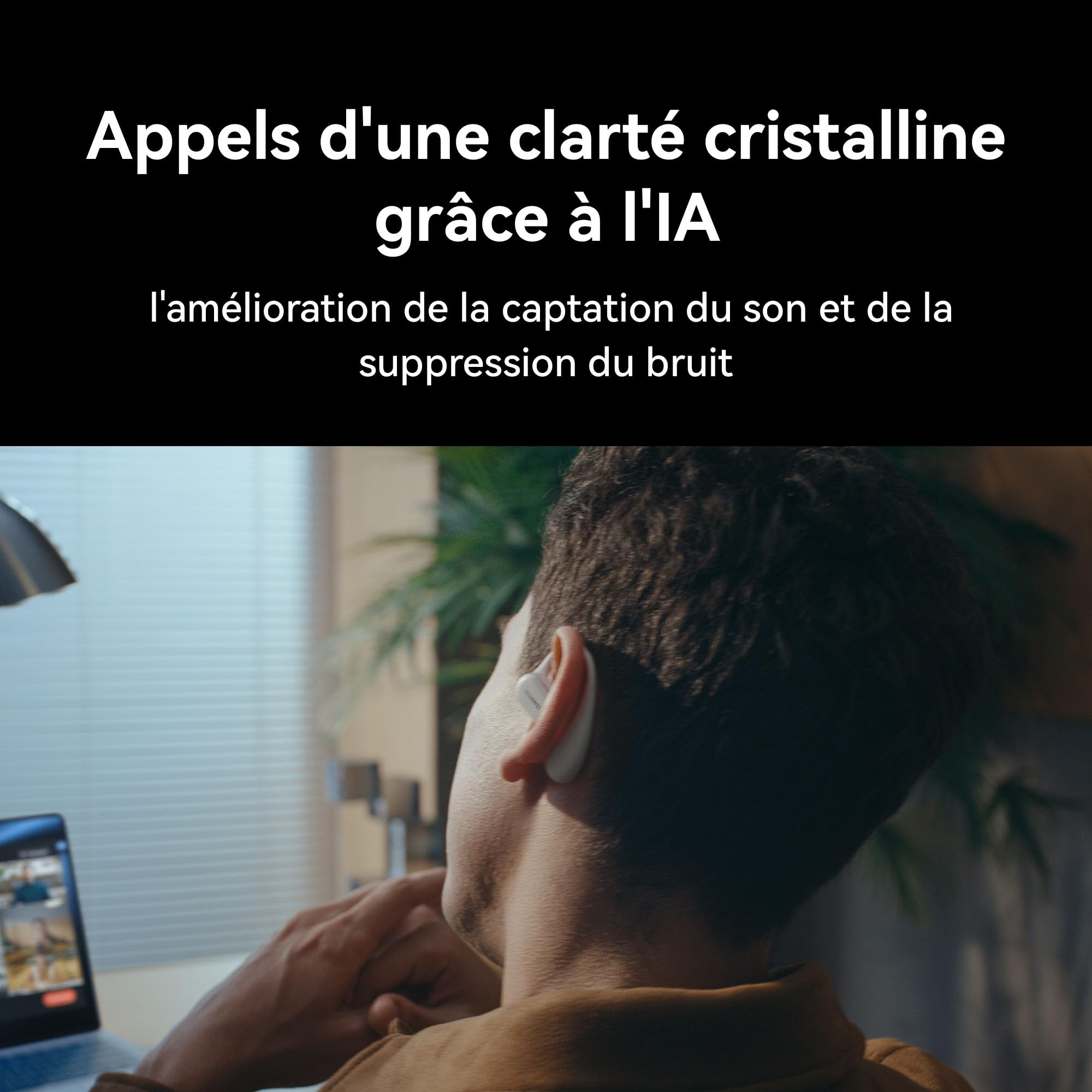 HUAWEI FreeArc écouteurs Ouverts, écouteurs sans Fil, Jusqu'à 28 h d'autonomie, Résistants à l'eau IP57, Ecouteurs pour Le Sport, Appels Ultra Stables, avec iOS, Android et Windows, Noir
