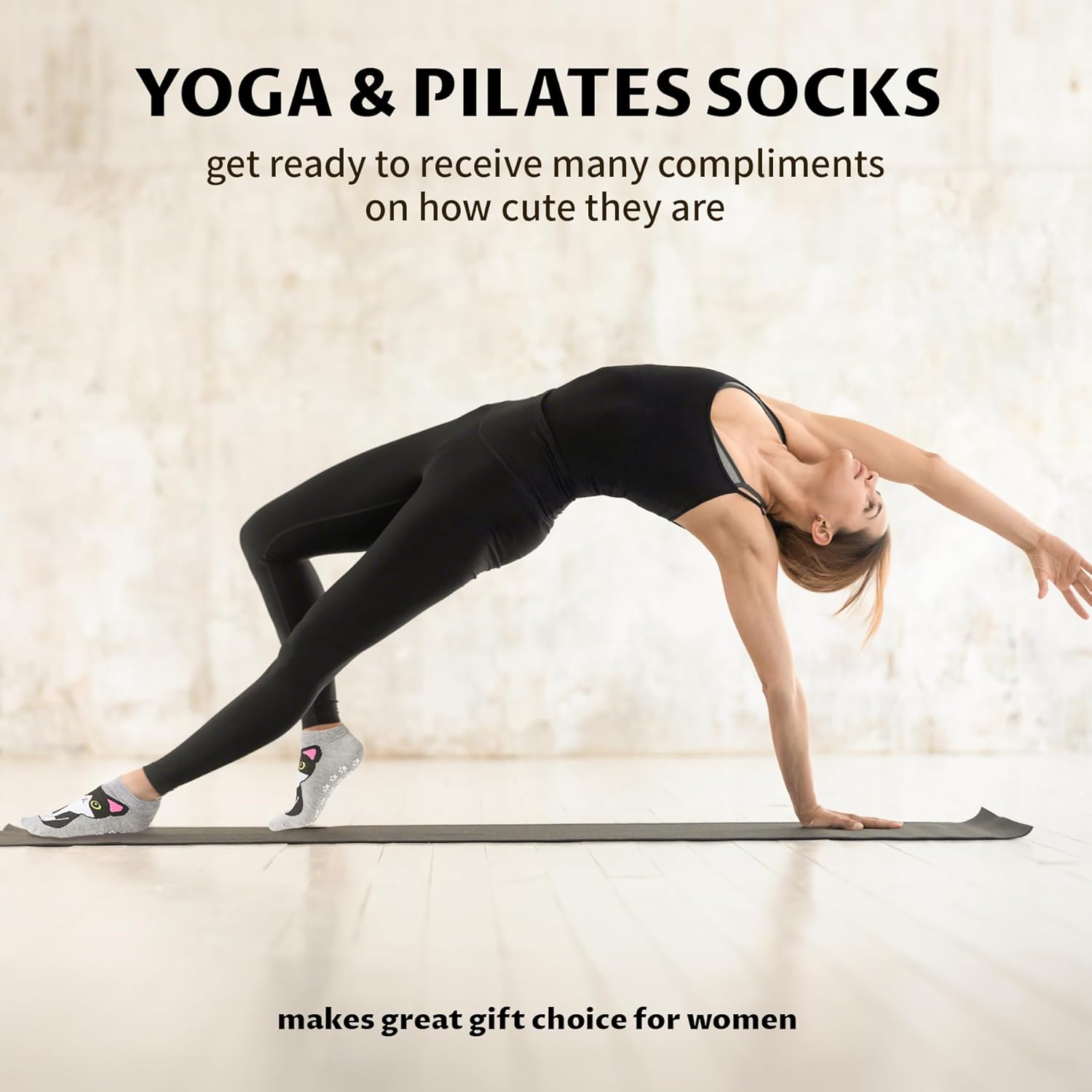 Non Slip Grippy Socks for Women Girls 5 Pack Cute Cat Grip Socks Pilates Slippers Footies for Yoga Barre Hospital - Image 5