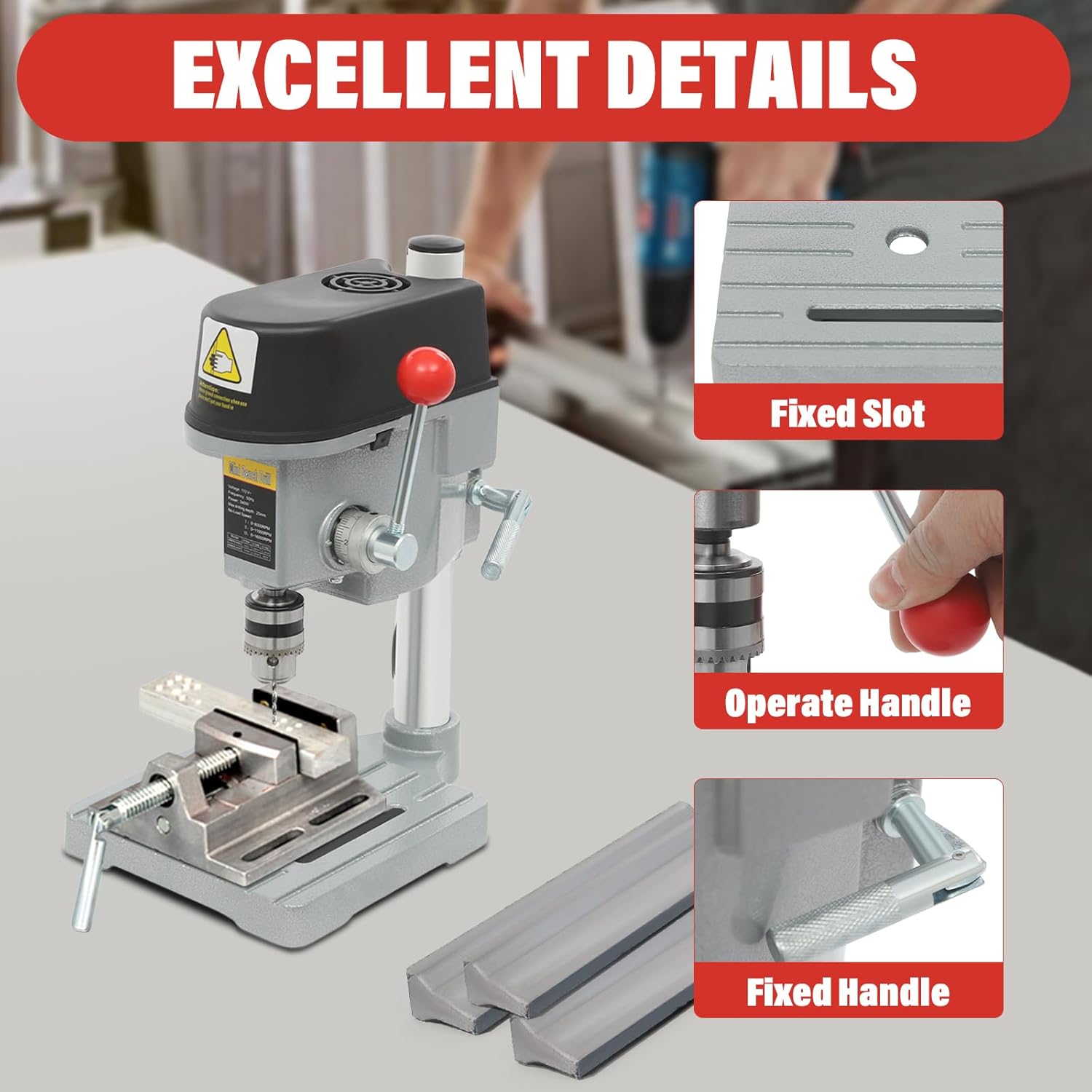 Drill Press Table Bench Press Mini Drill Press Stand Tabletop Drilling Machine High Precision Drilling Cast Iron Steel 340W Copper Motor Variable Speed, 0-14100 RPM