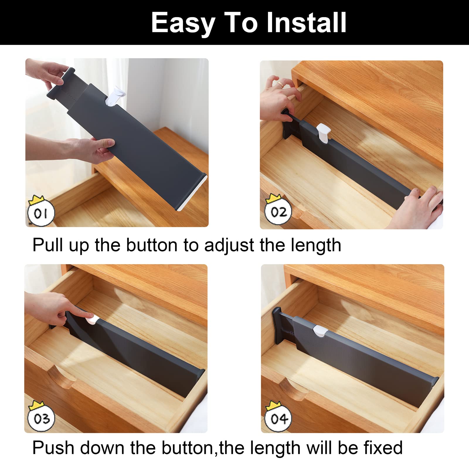 KIKILIE 8 Pack Kitchen Drawer Divider, 11-17 Inch Expandable Organizers for Clothing, Baby Clothes, Makeup, Utensils, Deep Dresser Organizer Dividers, 4 Tall Separators, White