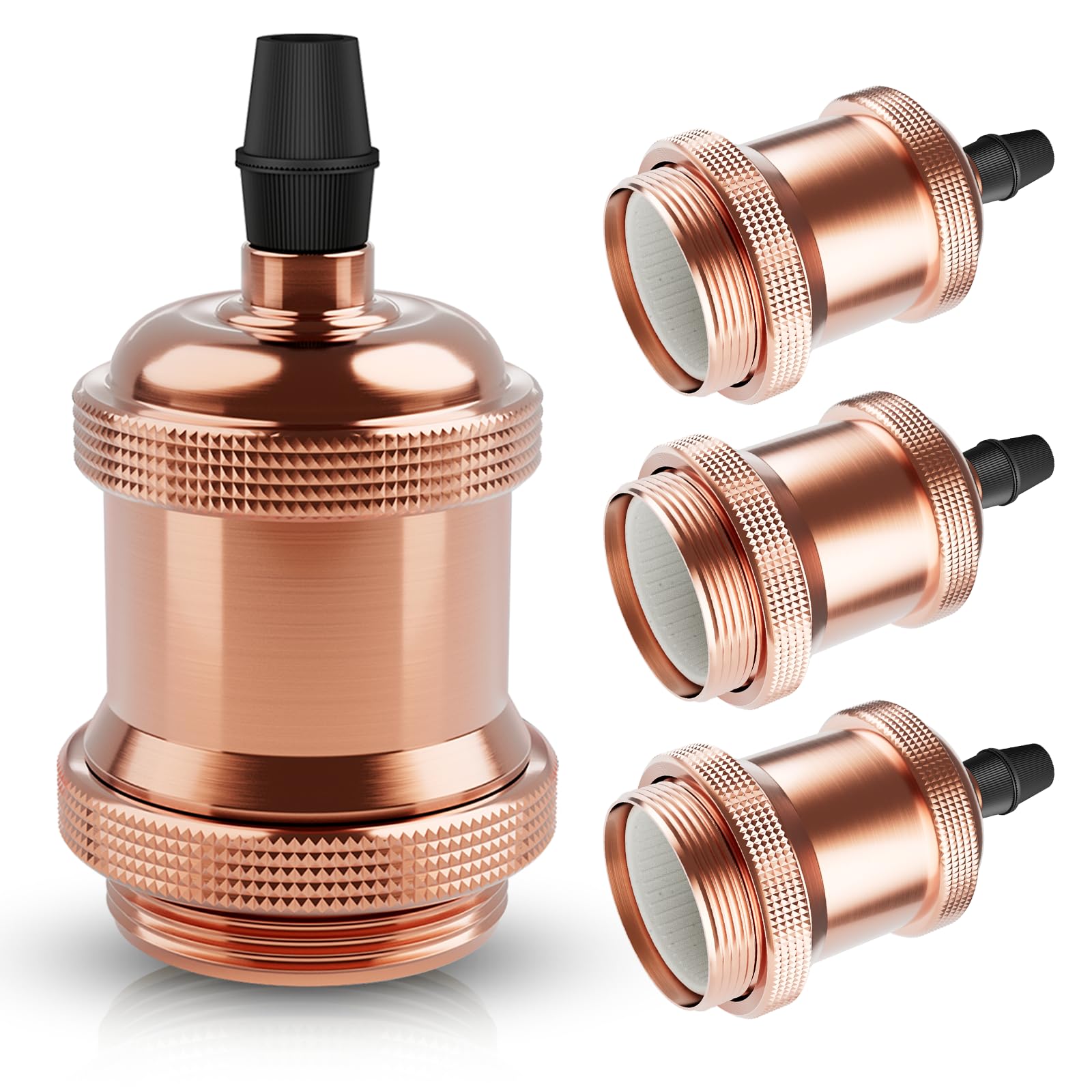 DiCUNO E27 Vintage Portalampada, Edison retro lampada a sospensione, Adattatore in ceramica solida, 4 Pezzi di oro rosa socket