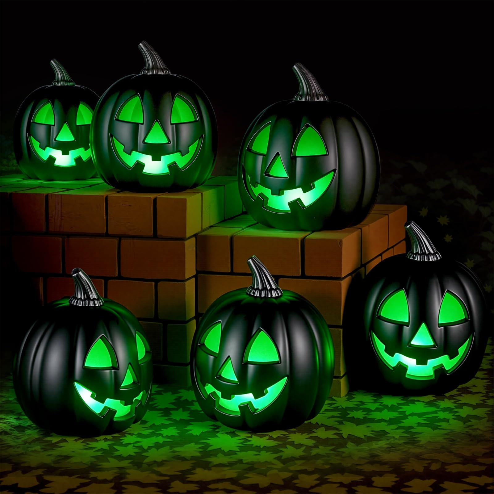 6 PCS 8.5 Inch Halloween Plastic Jack O Lantern Pumpkins Face LED Lighted Battery Operated Pumpkin Decoration Light Up Jack-o Lantern for Indoor Yard Lawn Garden Party Outdoor Porch (Black)