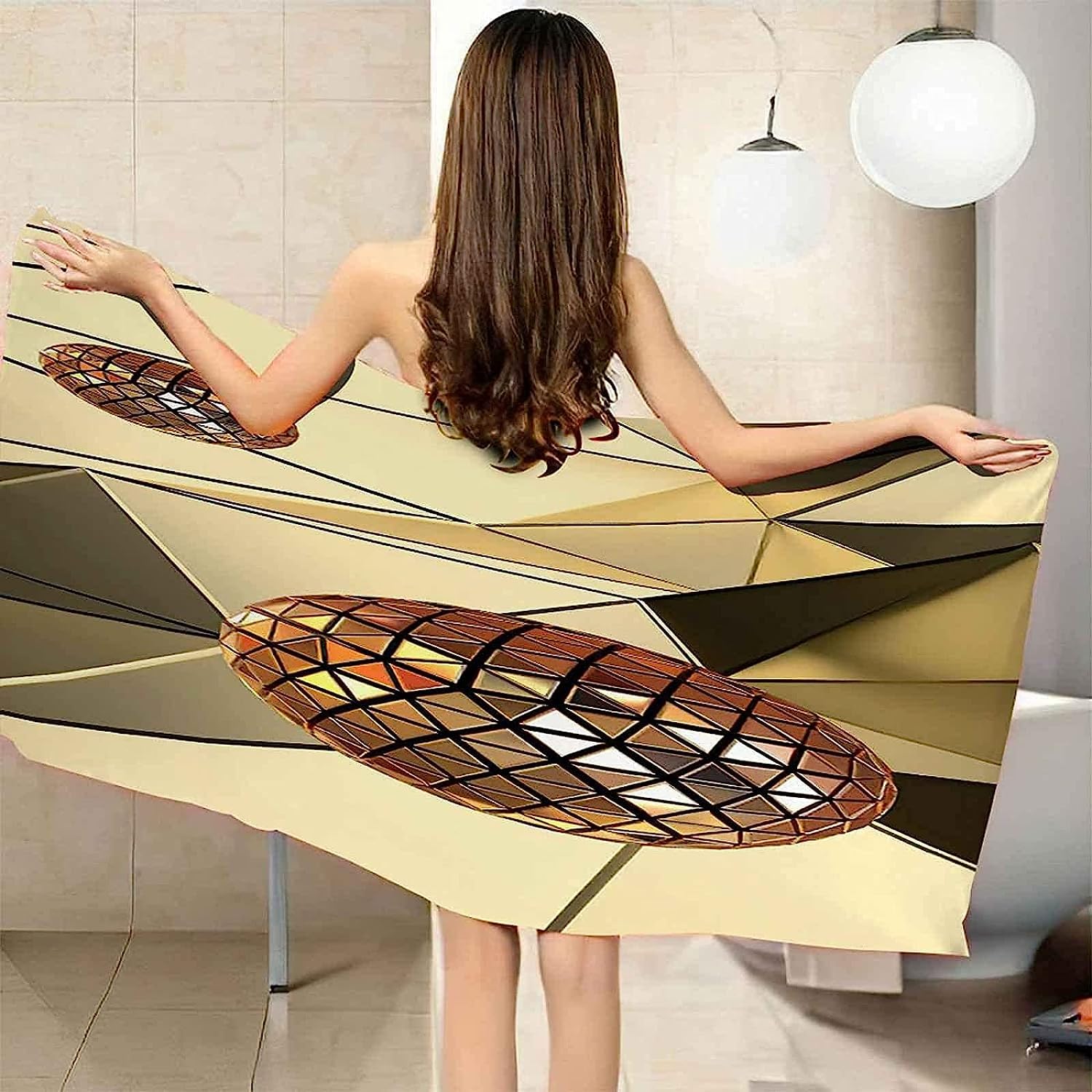 Mikrofaser Strandtuch 3D Drucken Goldene Geometrische Kugel Extra Großes Mikrofaser Strandtuch Für Erwachsene, Sandfreies Schnelltrocknend Leichtes Handtuch Für Strand Schwimmen 150 X 200 Cm -8L6X-Z8G