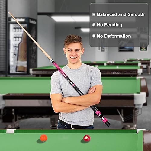 Miniatura 8 de Palo de billar, Pro cue con estuche rígido, juego de tacos de billar de 58 pulgadas, 18-19 onzas, rosanaranjaverde