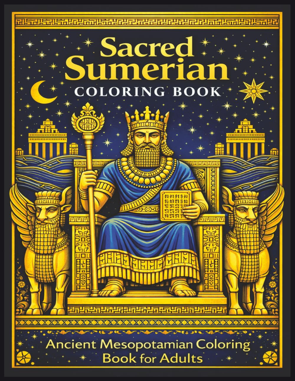 Sacred Sumerian Coloring Book: Ancient Mesopotamian Gods, Temples, Symbols, and Mythic Line Art for Adults