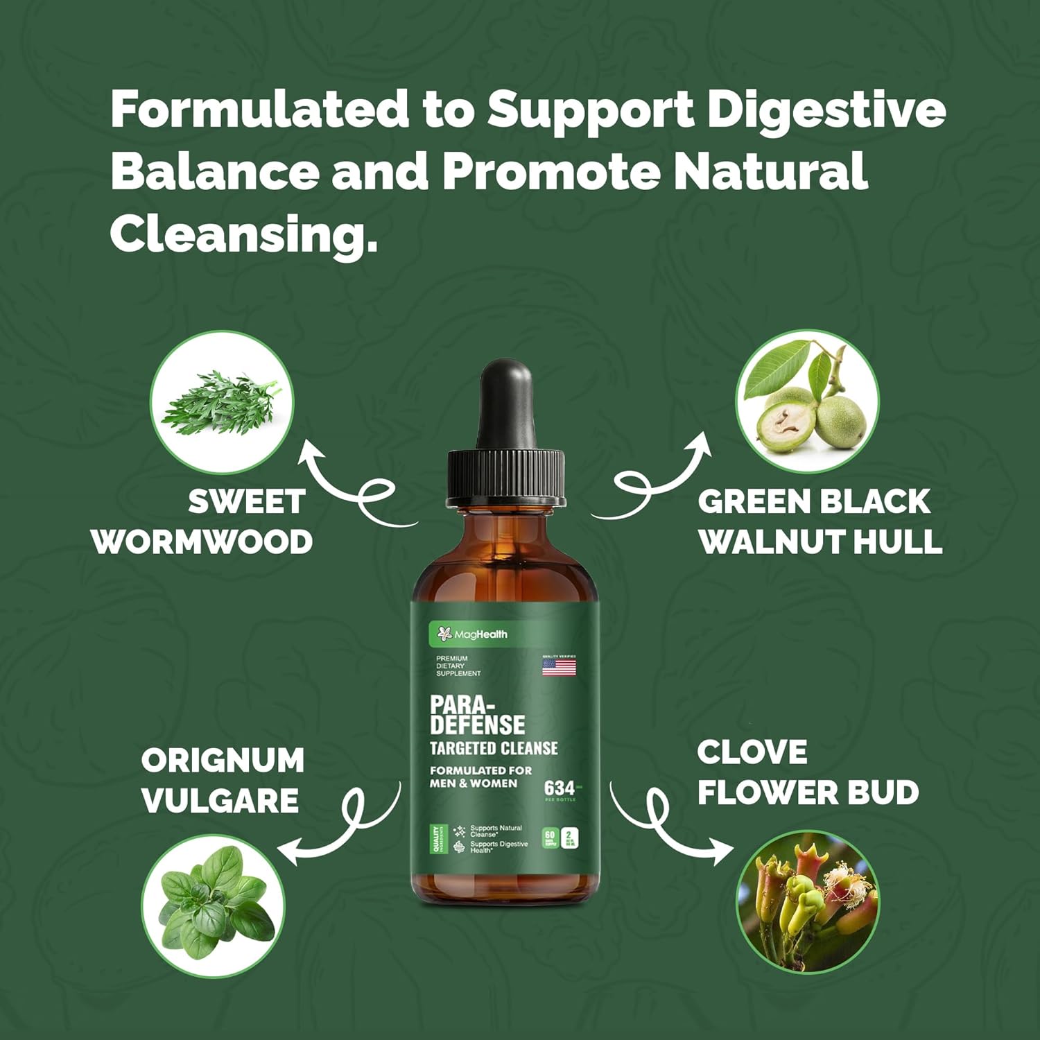 Wormwood Black Walnut Clove Tincture | 3rd Party Tested Digestive Support Drops | Sweet Wormwood, Green Walnut Hull & Clove Extract Liquid for Gut Wellness | 2 oz, 60 Servings - Image 5