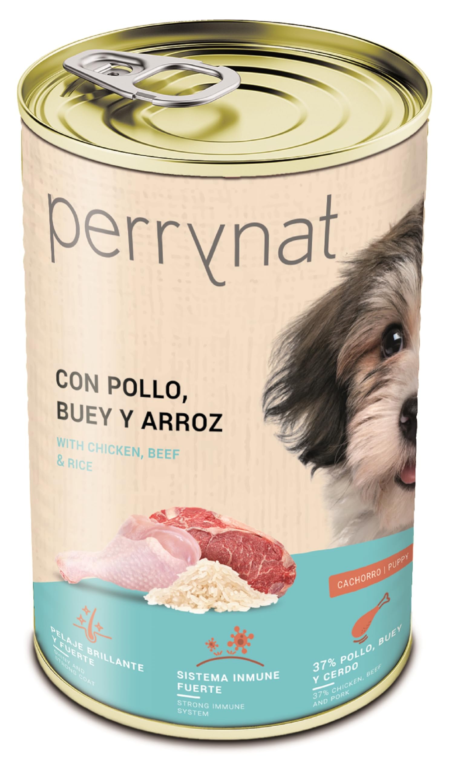 Perrynat Cachorros, Puppy, Comida húmeda para Perros, Buey y arroz. Pack 12 uds x 400 gr