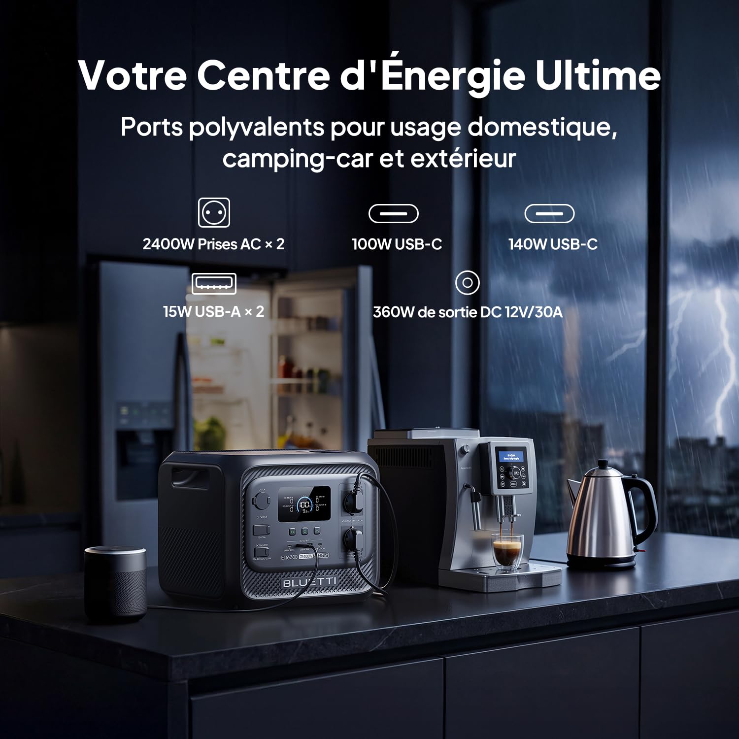 BLUETTI Elite 300 Générateur Électrique Portable (Nouveauté 2026), Batterie Nomade LiFePO4 3014,4Wh avec Prises CA 2400 W (Surge 4800 W), Compact pour Secours Domestique, Camping et Camping-Car
