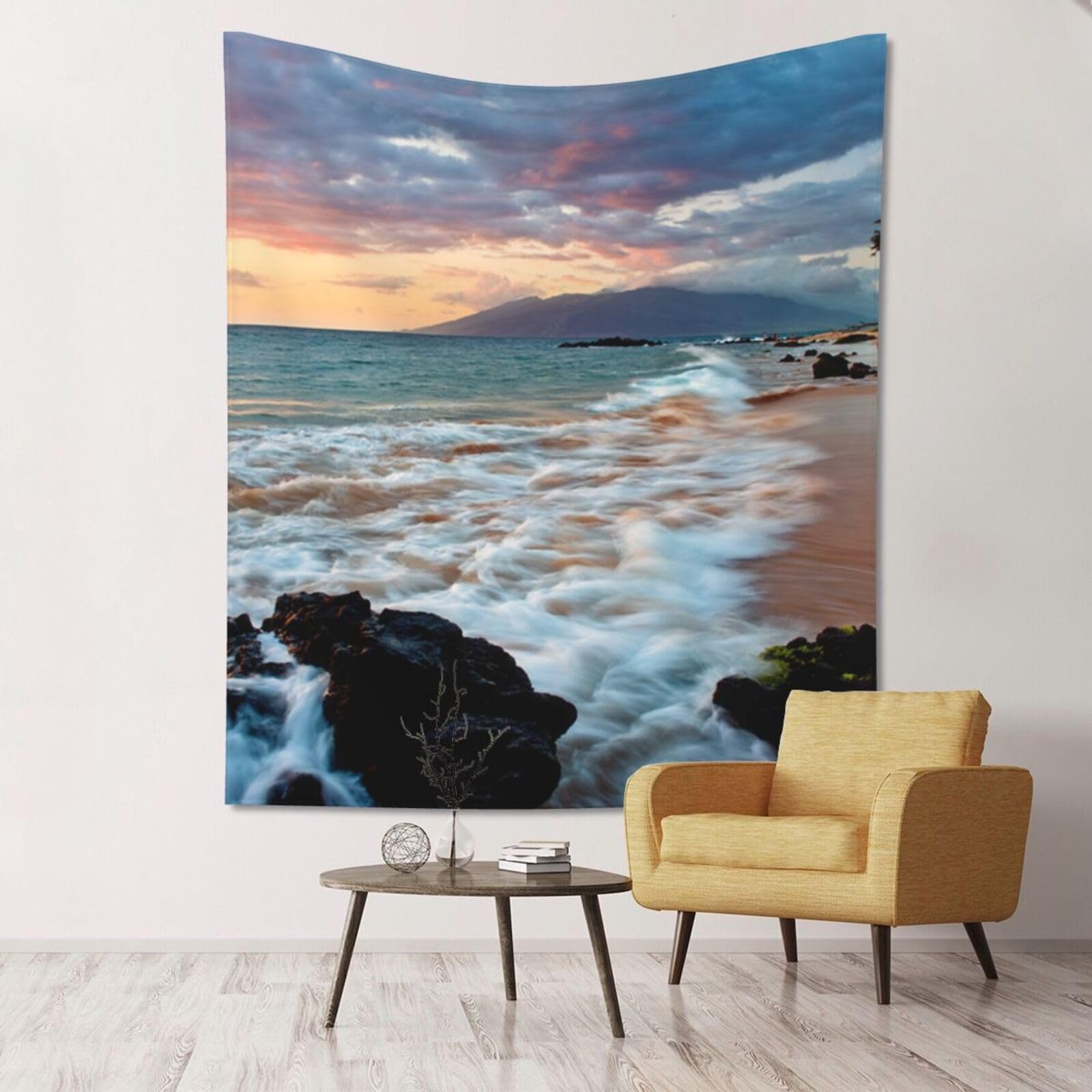 WKSGDSG Large Wall Hanging, Machine Washable Tapestry For Dorm Room, Beach Hawaii Sunset Clouds, Lightweight Polyester Wall Art For Bedroom Living Room, 152x130cm