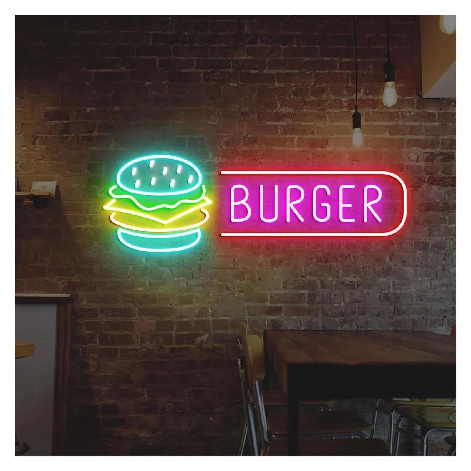LEMST Signs Lamp Burger Neon Sign USB Powered Adjustable Brightness Hamburger Neon Lights for Shop Wall Decor 22cmx40cm(B)
