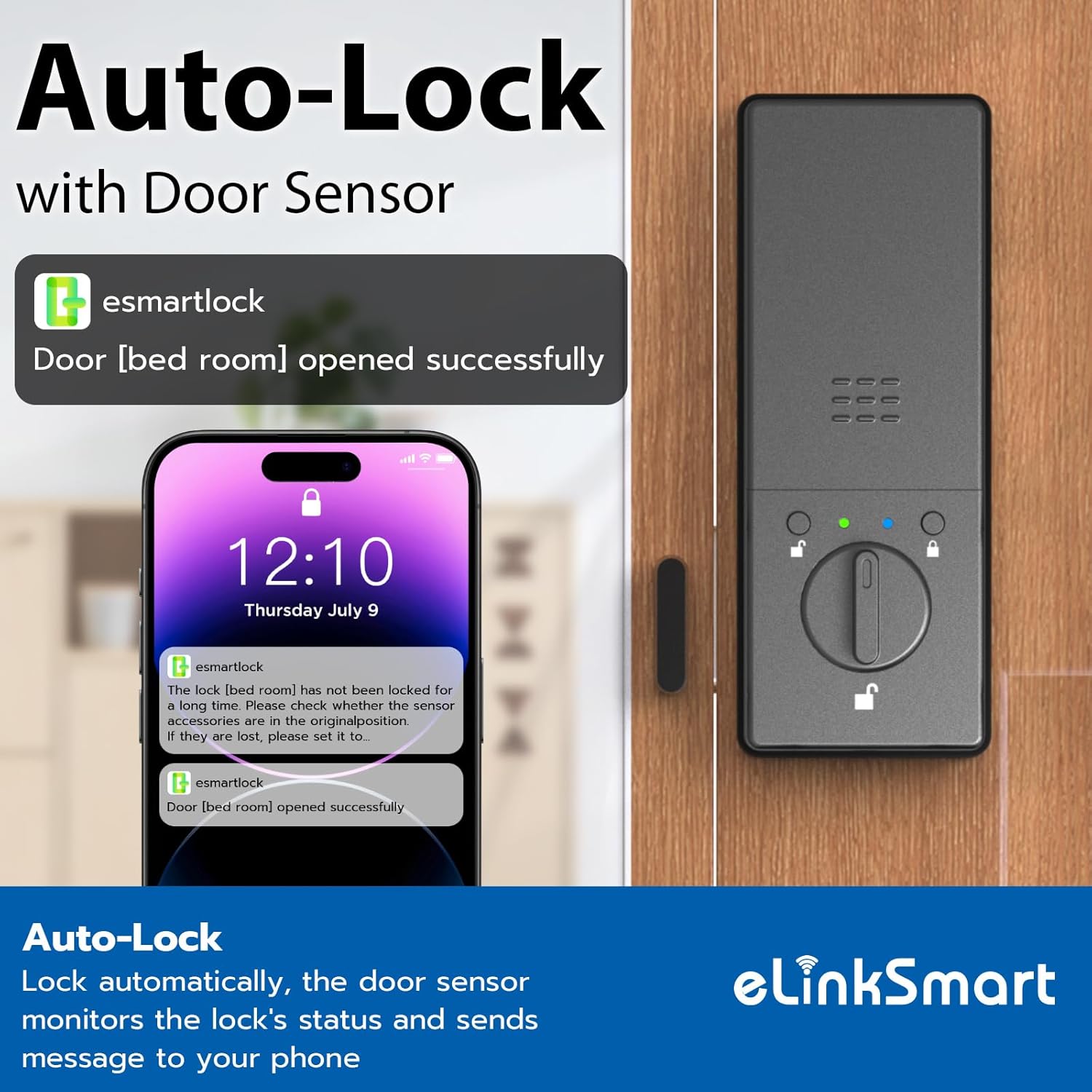 eLinkSmart Palm Vein Smart Door Lock Built-in WiFi, 6 in 1 Keyless Entry Door Lock with App Remote Alexa Control Auto Lock Rechargeable Battery, Waterproof Front Door Deadbolt No hub No Drilling