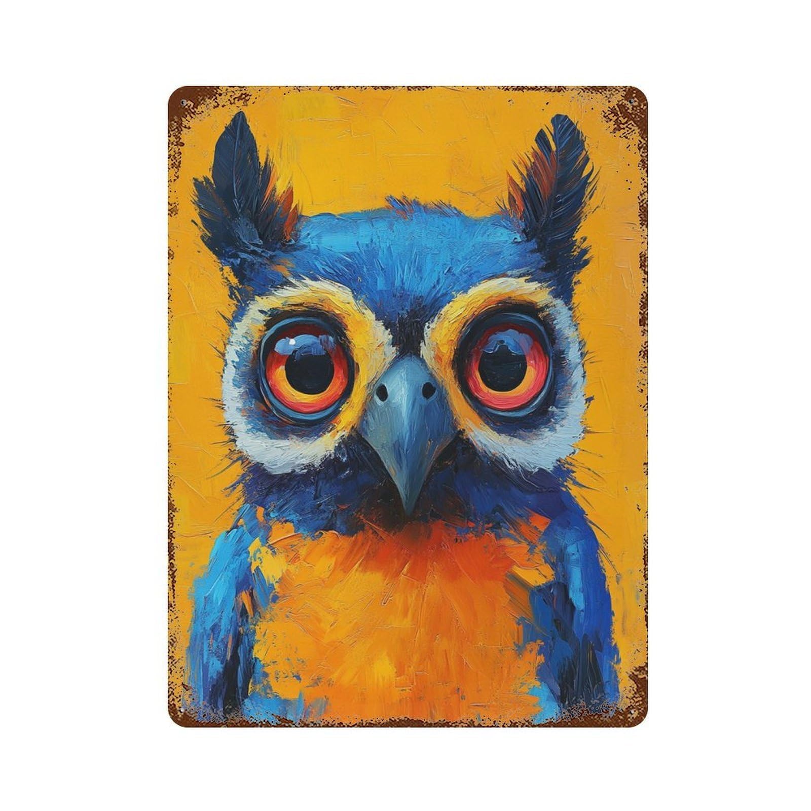 Colorful Owl Painting Artwork Decorative Tin Sign 15.7"x11.8", Farmhouse Wall Decor for Living Room, Hallway And Home Decor