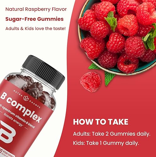 Miniatura 6 de NutraChamps Gomitas de complejo de vitamina B, gomitas de vitamina B aumentan la energía, vitaminas del complejo B B1, B2 (riboflavina), B3