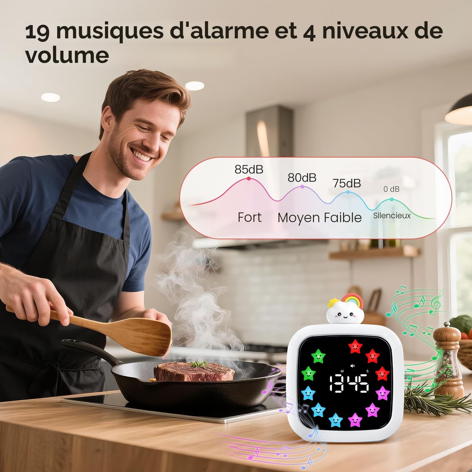 Yunbaoit Minuteur Visuel, Compte à Rebours Silencieux Rechargeable de 99 Minutes, 9 Couleurs D'affichage Optionnelles, Outil de Gestion du Temps pour Les Enfants et Les Adultes (Arc-en-Ciel)