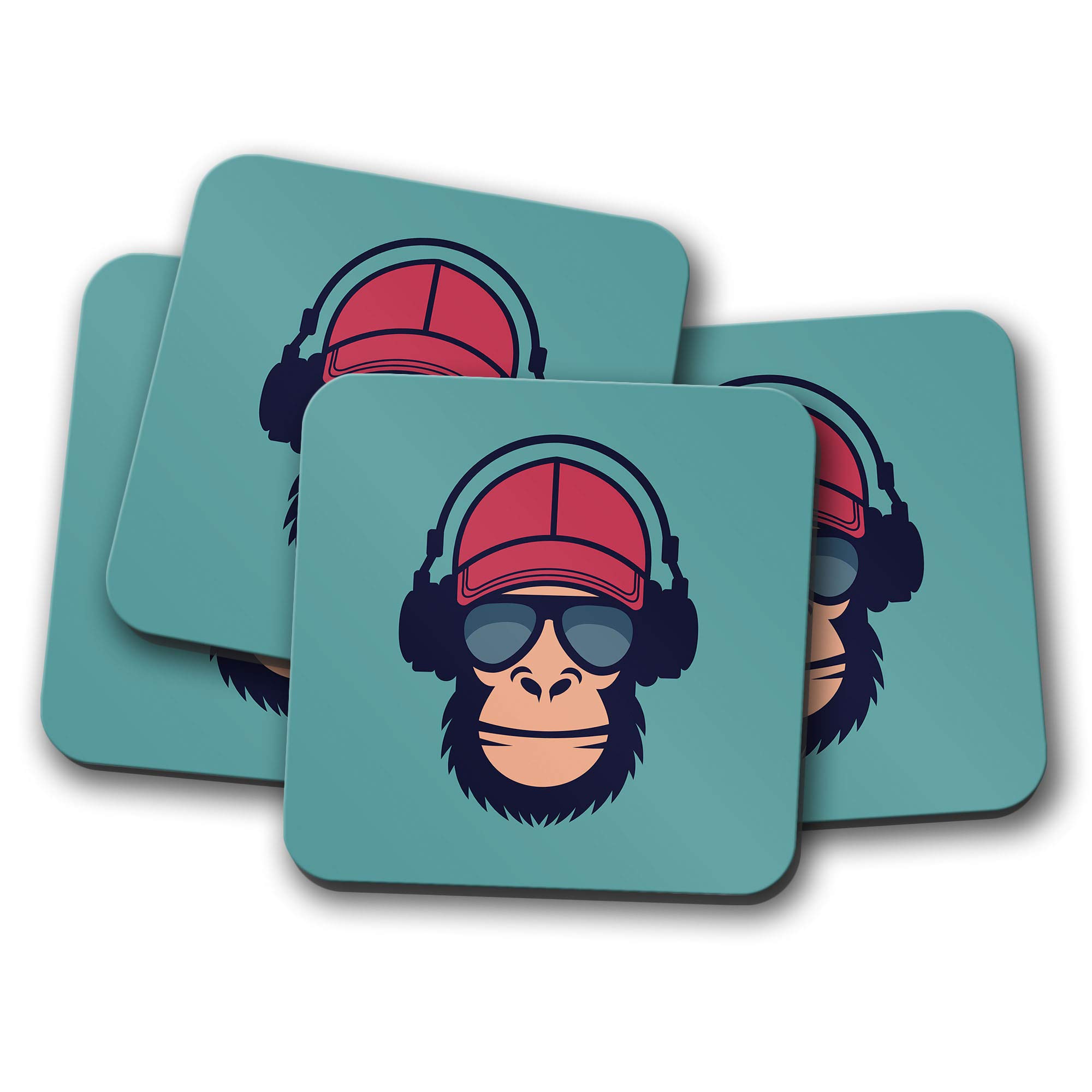 4 Set - Cheeky Monkey DJ Coaster - Music Teen Kids Boys Son Brother #14692