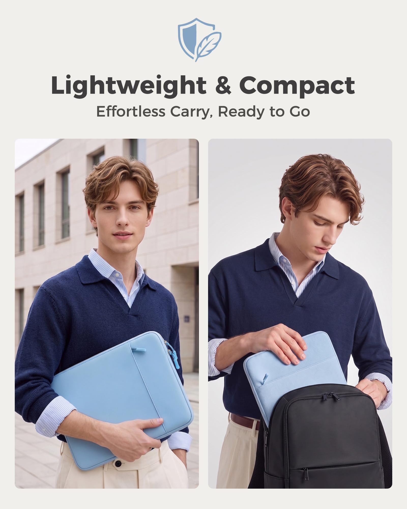 ProCase パソコンケース 13/13.3インチMacBook Air/Pro/Neo 保護スリーブ PCケース インナーバッグ - エアブルー | マルチブランド対応, ソフト裏地, 保護スリーブ, 衝撃吸収, 傷防止, 軽量, 出張や通勤