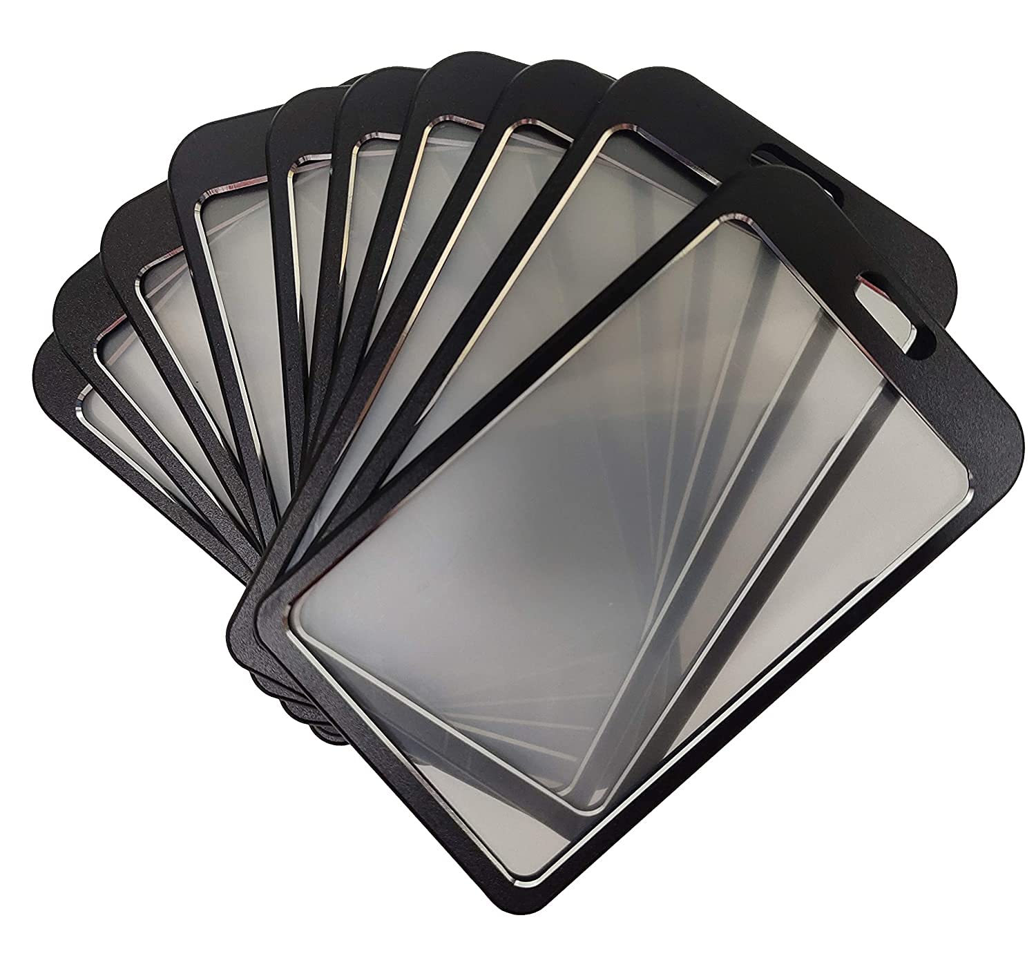 ASHTAG 6 Pack Metal ID Card Holder Silver, ID Badge Name Tag Lanyard Card Holder Recoil Reel Belt Clip Stretchable Key Ring- 6 Pack (Black)