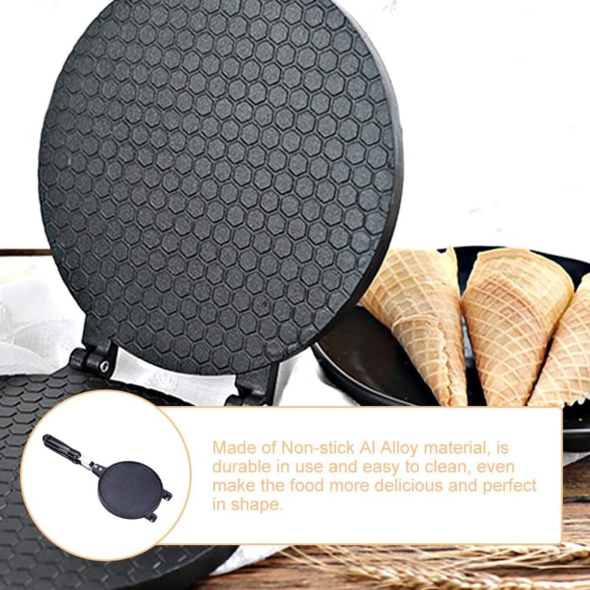 Waffle Maker Multifuncional, Cono de Waffle Antiadherente de Gas de Cocina for el hogar Que Hace la Forma del Molde Panadero Rollo de Huevo Herramienta for Hornear