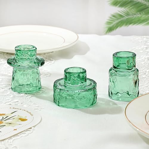 Miniatura 5 de Juego de 3 portavelas de vidrio de doble cara, portavelas cónicos reversibles vintage y candelita para centros de mesa de boda, cena, otoño,