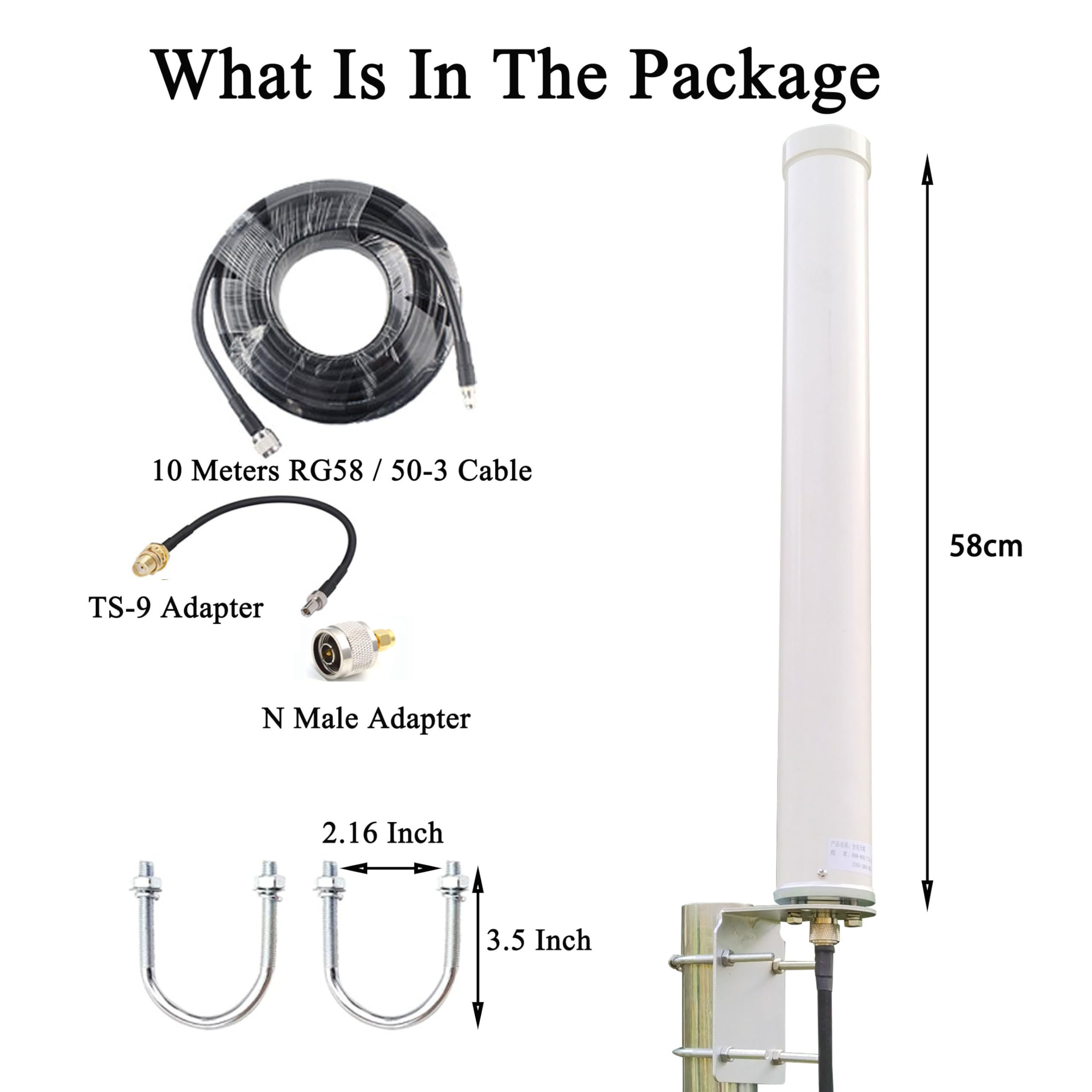 Antenne omnidirectionnelle 5G 4G LTE ts9 SMA/WiFi extérieur longue portée/antenne de téléphone portable 698-3800 MHz 12dBi pour modem/routeur/amplificateur de signal cellulaire
