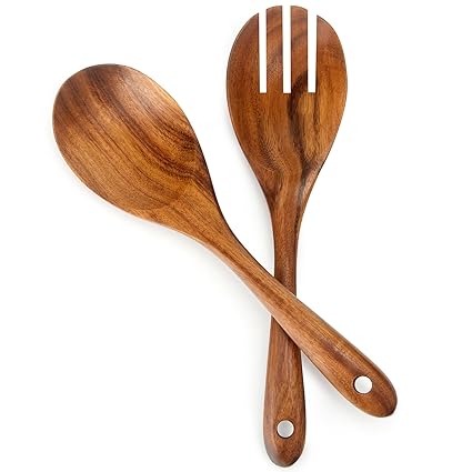 Wooden Spoons and Forks for Cooking, Wooden Spoon and Wooden Fork Utensils for Cooking, Wooden Kitchen Utensils Set, Natural Wooden Spoon & Fork (1 Spoon + 1 Fork)