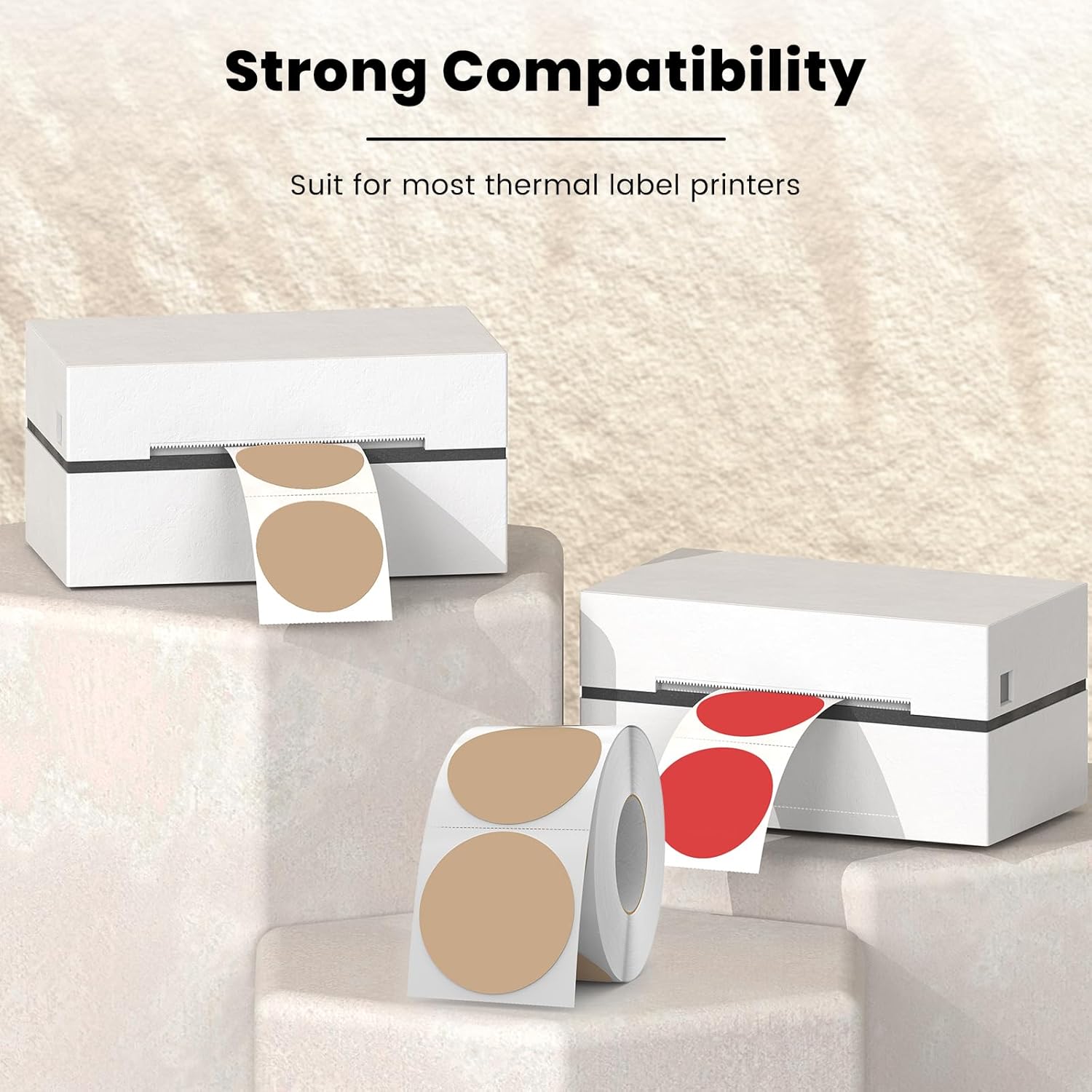 Khaki Thermal Labels Round 2 Inch Vinyl Circle Direct Printer Stickers Brown Waterproof Self-Adhesive Decals Label for Logo Design Sealing Office Address 500 PCS - Image 3