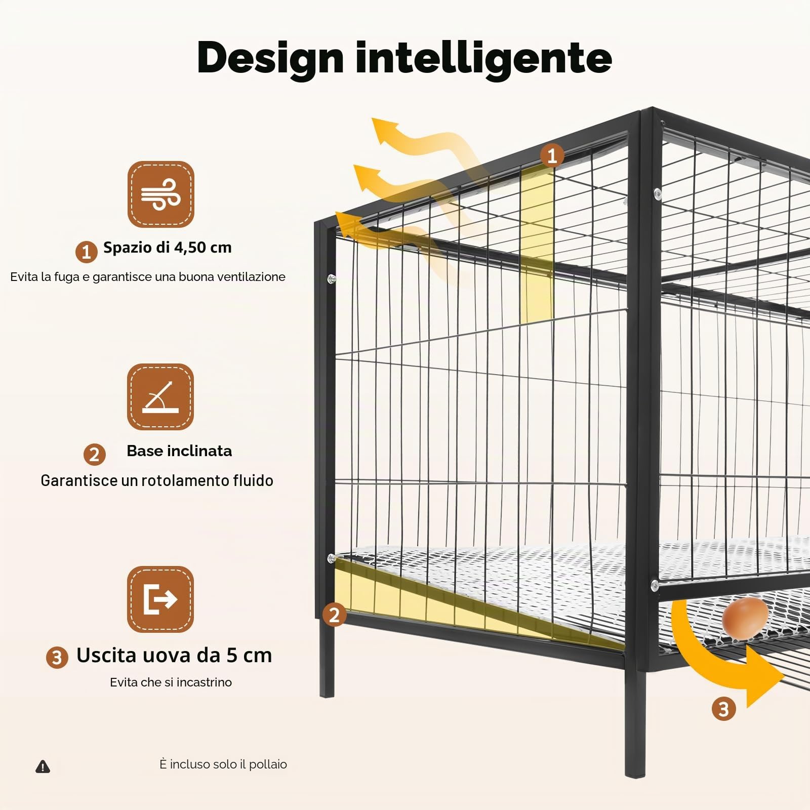 Gabbia per pollame con cassetto per uova, recinto per polli in ferro per 9-10 galli, recinto per polli con finitura antiaderente per interni ed esterni, adatto sia per interni che per esterni