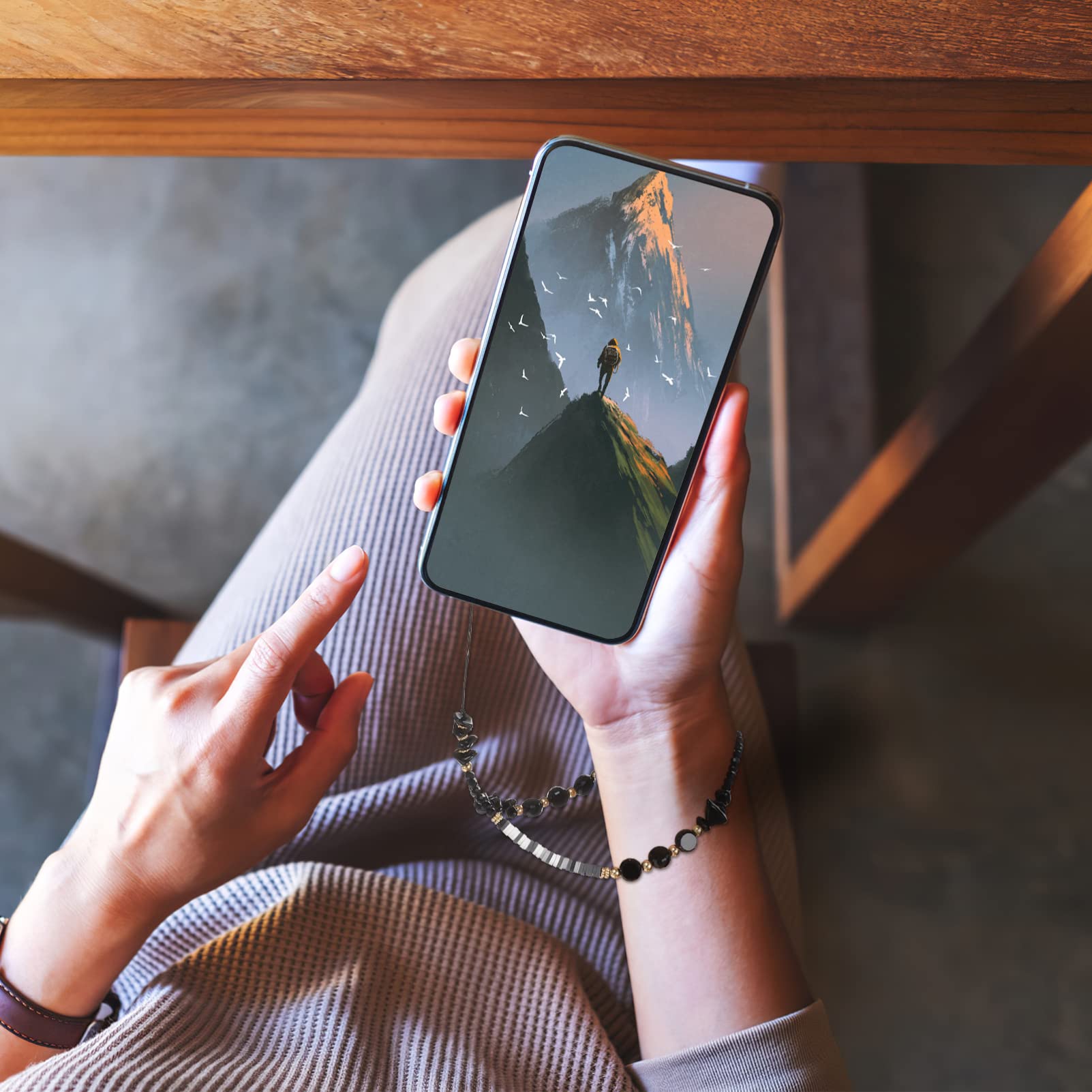 Uonlytech Catena Fermanello Cinturino Fermaglio Telefono Nero Cordino Per Telefono Con Perline Ciondoli Per Cordino Del Telefono Fascino Estetico Del Telefono Acrilico