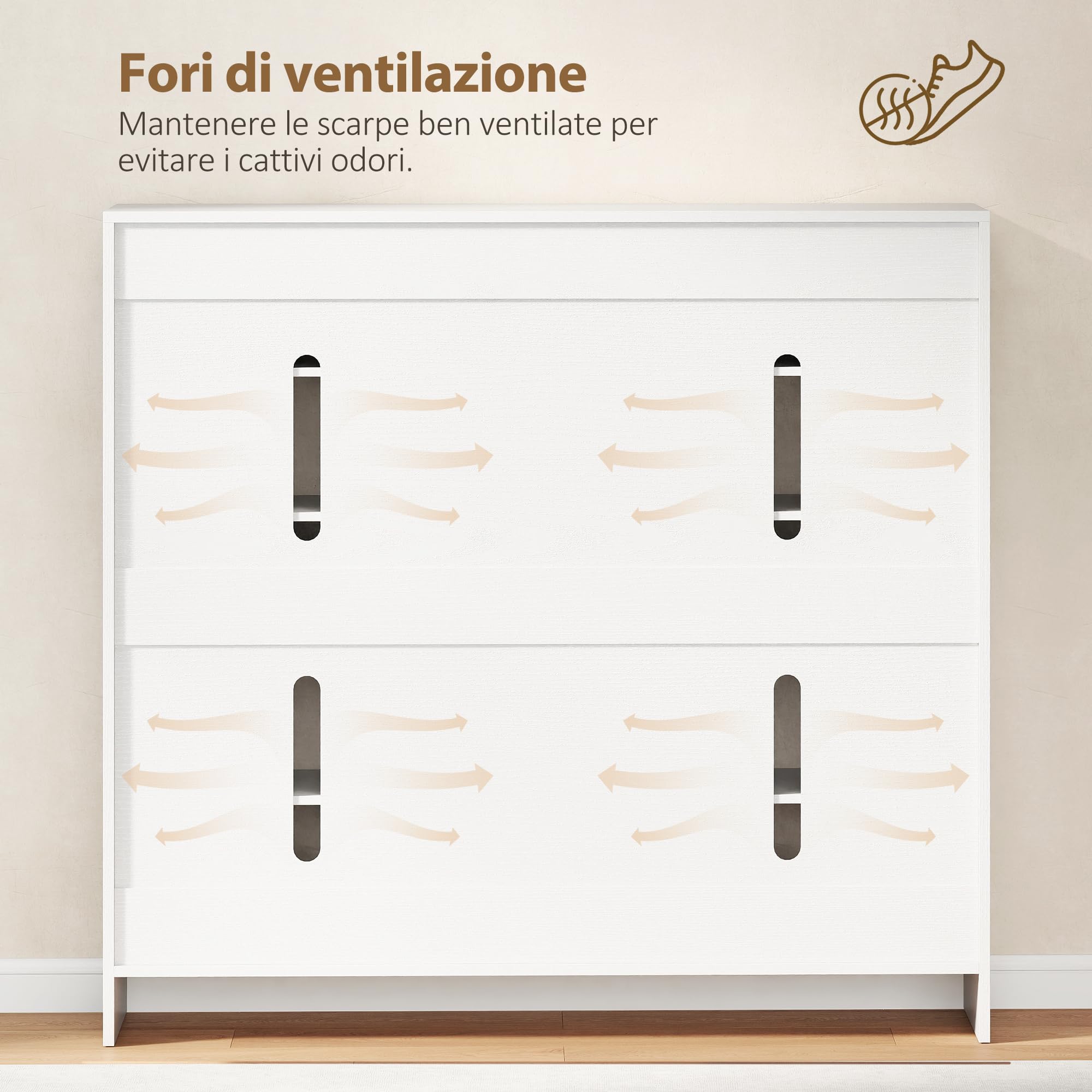 HOMCOM Scarpiera Ingresso, 4 Fori di Ventilazione, Multiuso, Bianco Lucido
