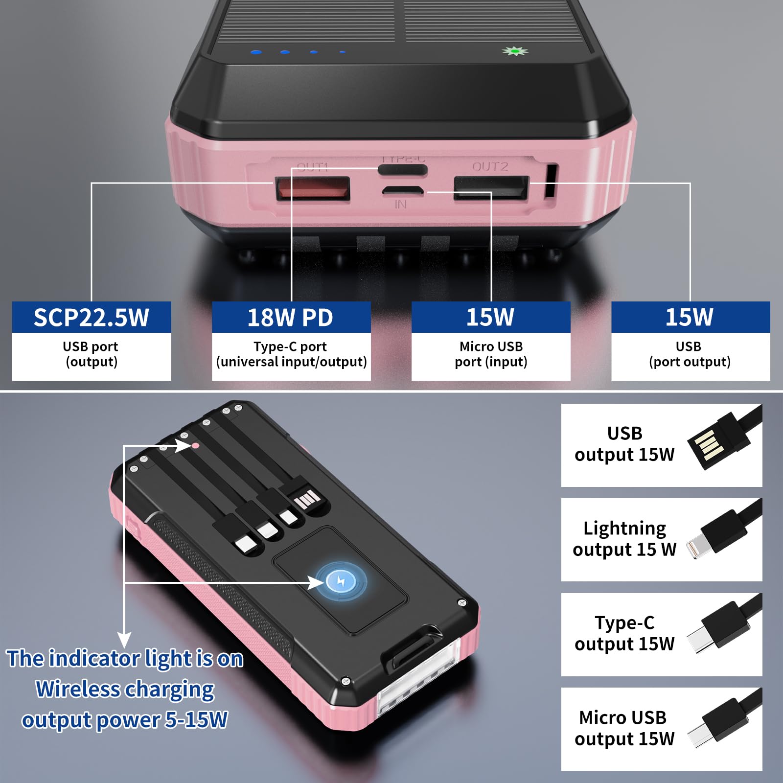 Amazon.com: FCJZX Solar Power Bank 49800mAh, Portable Charger with