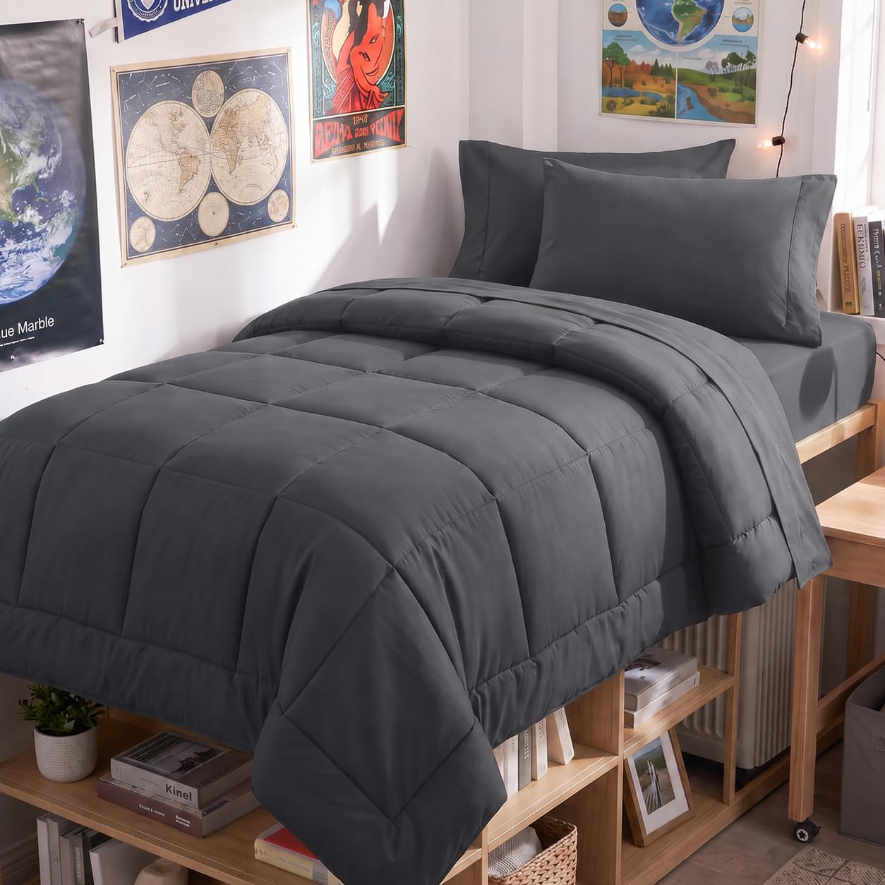 Photo 1 of CozyLux Twin XL Comforter Set Dark Grey - 5 Pieces Twin XL Bed in a Bag