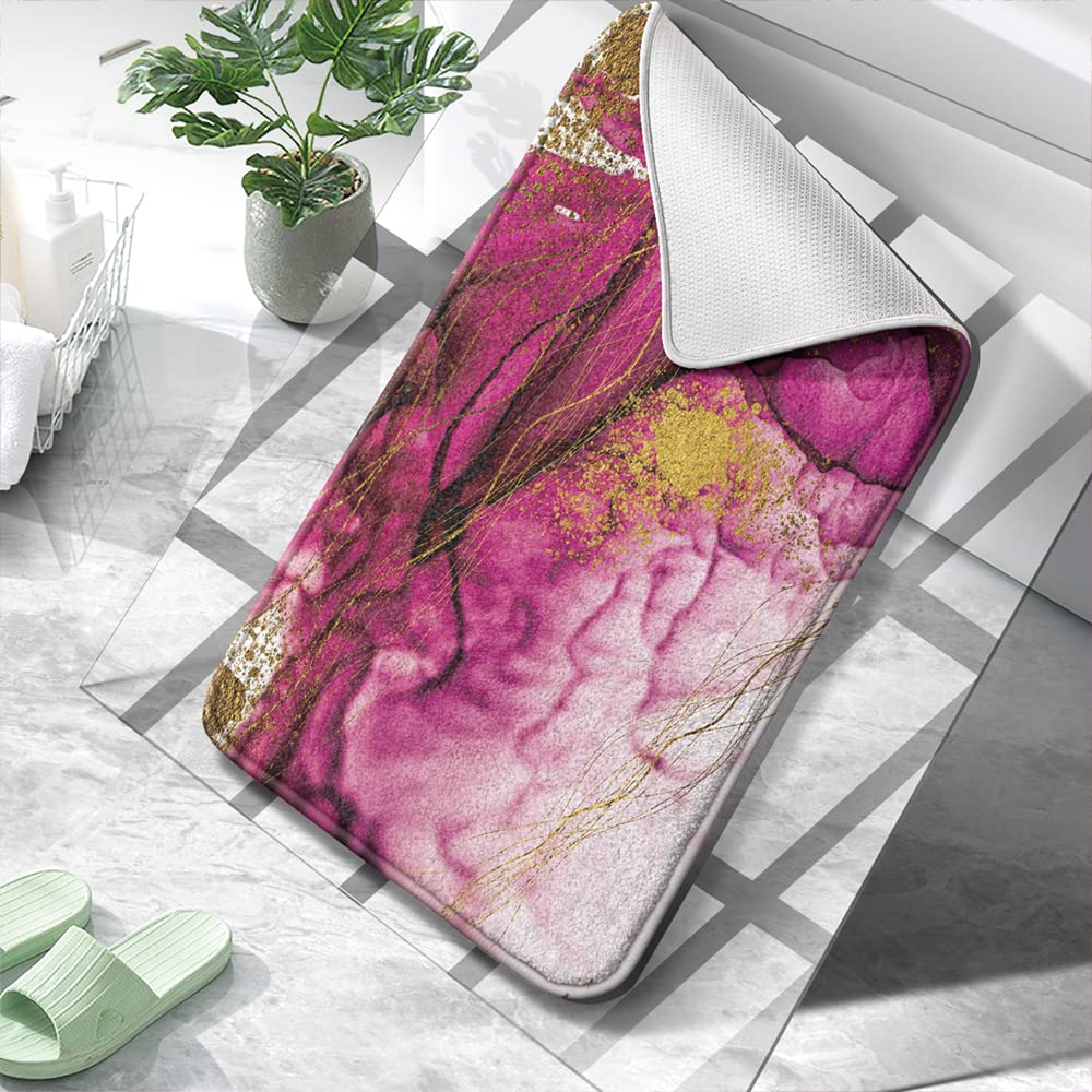 Bathroom Rug Bath Rugs Pink and Gold Abstract Texture Decor Non-Slip Design Bath Mat Microfiber Thick Shaggy Water Absorbent Soft Machine Washable Floor Mat Bathroom Rugs for Bathroom Shower