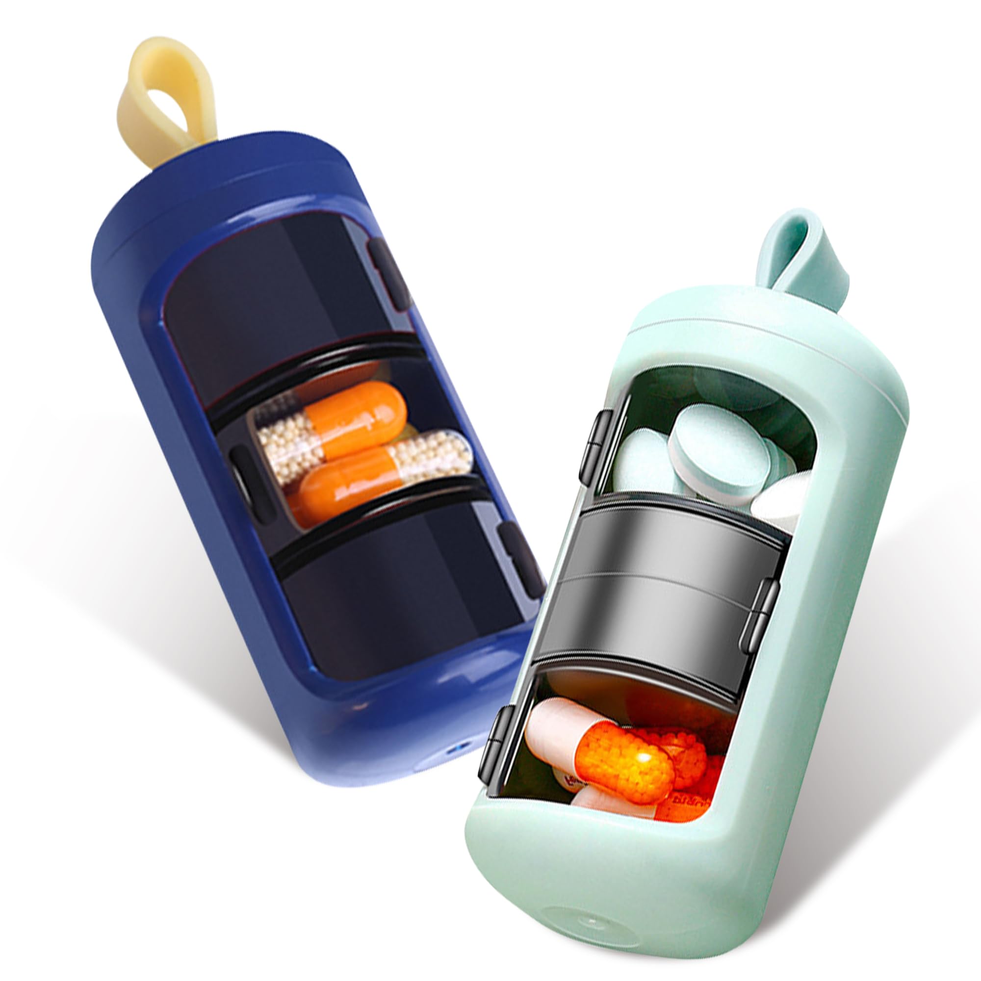 2 Pack 3 Compartment Small Pill Case, Mini Portable Pill Box - Travel Daily Medicine Pill Supplement Organizer, Vitamin Container (Green+Blue)