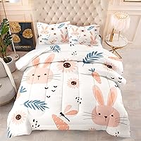 Vista 30 de CVHOUSE Juego de ropa de cama Kawaii tamaño Queen, juego de ropa de cama de conejo Kawaii para niñas y niños, lindo juego de edredón de conejo