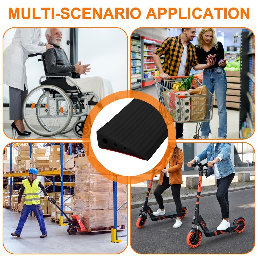 Rampa di Soglia per Porta in TPE, Altezza 2 cm, Carico Max 500 kg, Antiscivolo | per Sedie a Rotelle (Elettriche), Passeggini, Robot Aspirapolvere, Disabili | Design Resistente (Nero, 100x6x2cm)