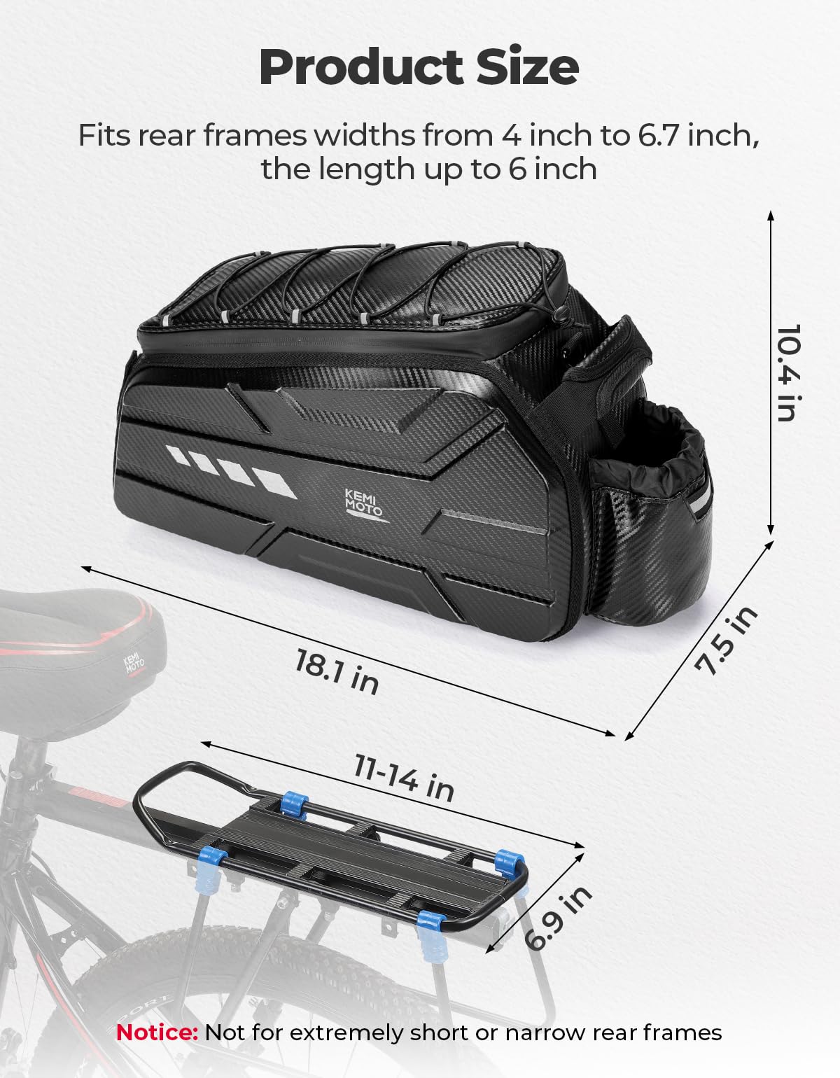 KEMIMOTO Bike Bag 15L EVA Hard Shell, Upgraded Ebike Rear Rack Bag with Waterproof Cover, Bicycle Trunk with Shoulder Strap for Commuter Travel Outdoor