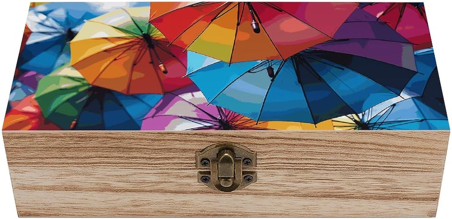 Colorful Umbrella Wooden Storage Box Decorative Keepsake Boxes