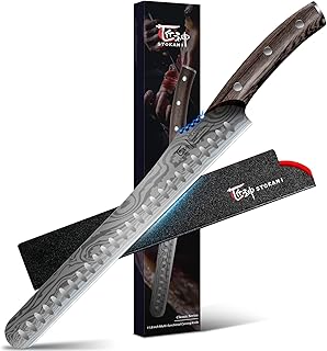 Brisket Slicing Knife, 12 Inch Multifunction Carving Knife for Meat Cutting, Japanese Style Meat Slicer with Wood Full Tang Handle, Damascus Pattern Long Slicing for Roast Beef, Ideal for Gift