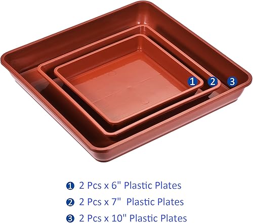 Miniatura 4 de M METERXITY Juego de 6 platillos para macetas, bandejas cuadradas de plástico para goteo, para exteriores, jardín (6 pulgadas, 7 pulgadas, 10