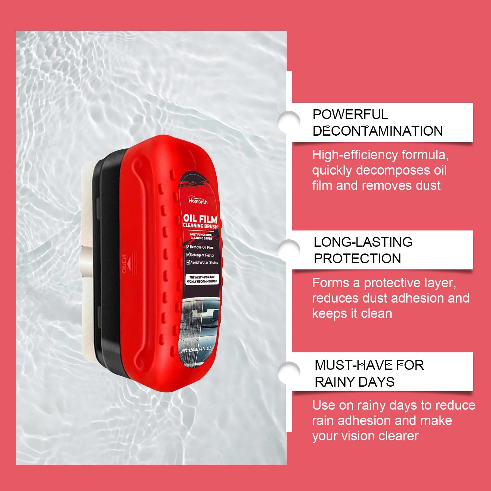 2pack Automotive Oil Film Cleaning Brush New Glass Coating for Windshield Glass Oil Film Remover, Strong Front Windshield Remover for Windshield Improves Clarity and Visibility