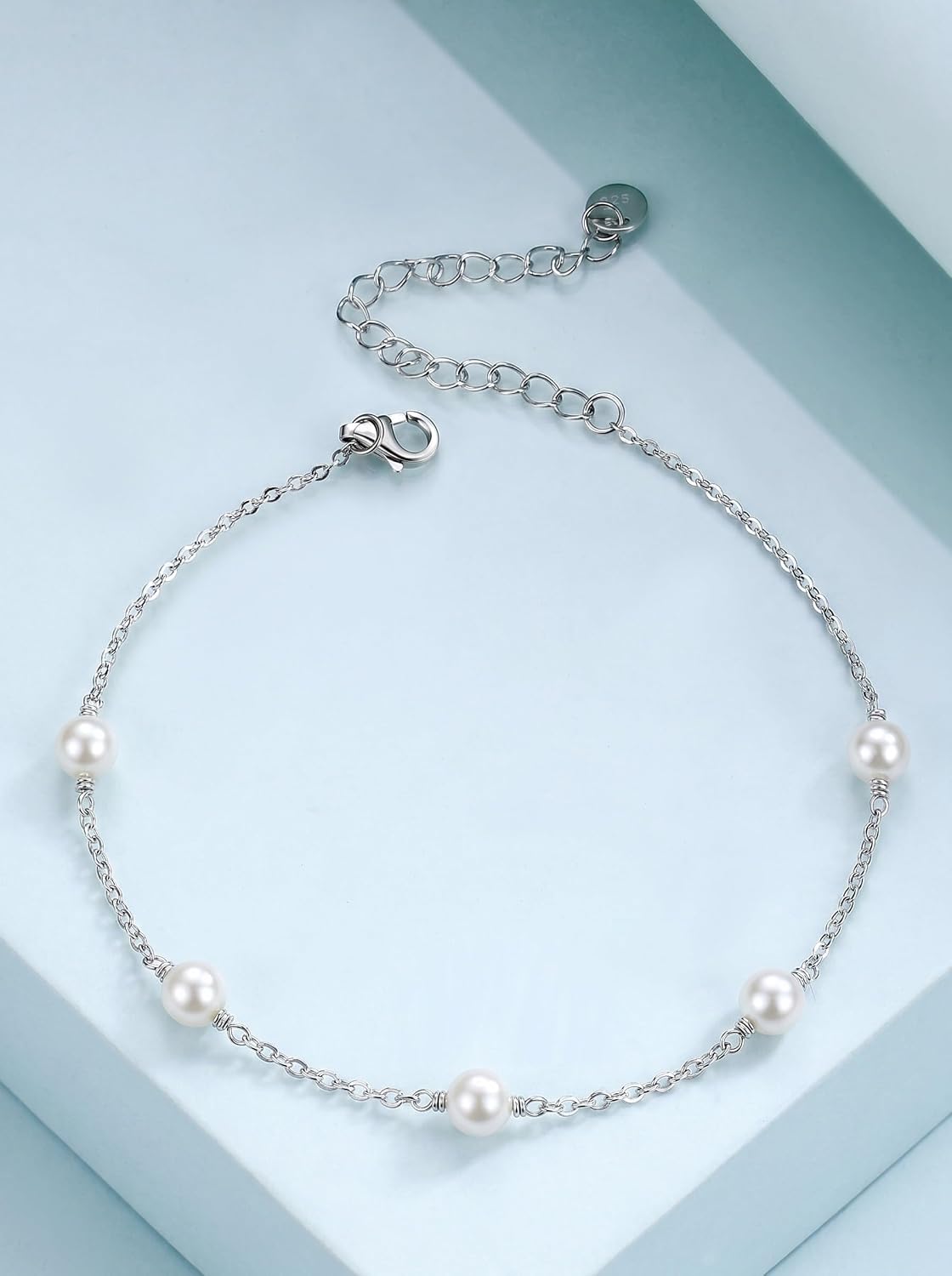 Palpitate Pearl Ankle Bracelets 925 Sterling Silver Pearl Anklets for Women Pearls Anklets Jewelry Christmas Gifts for Mom Friends