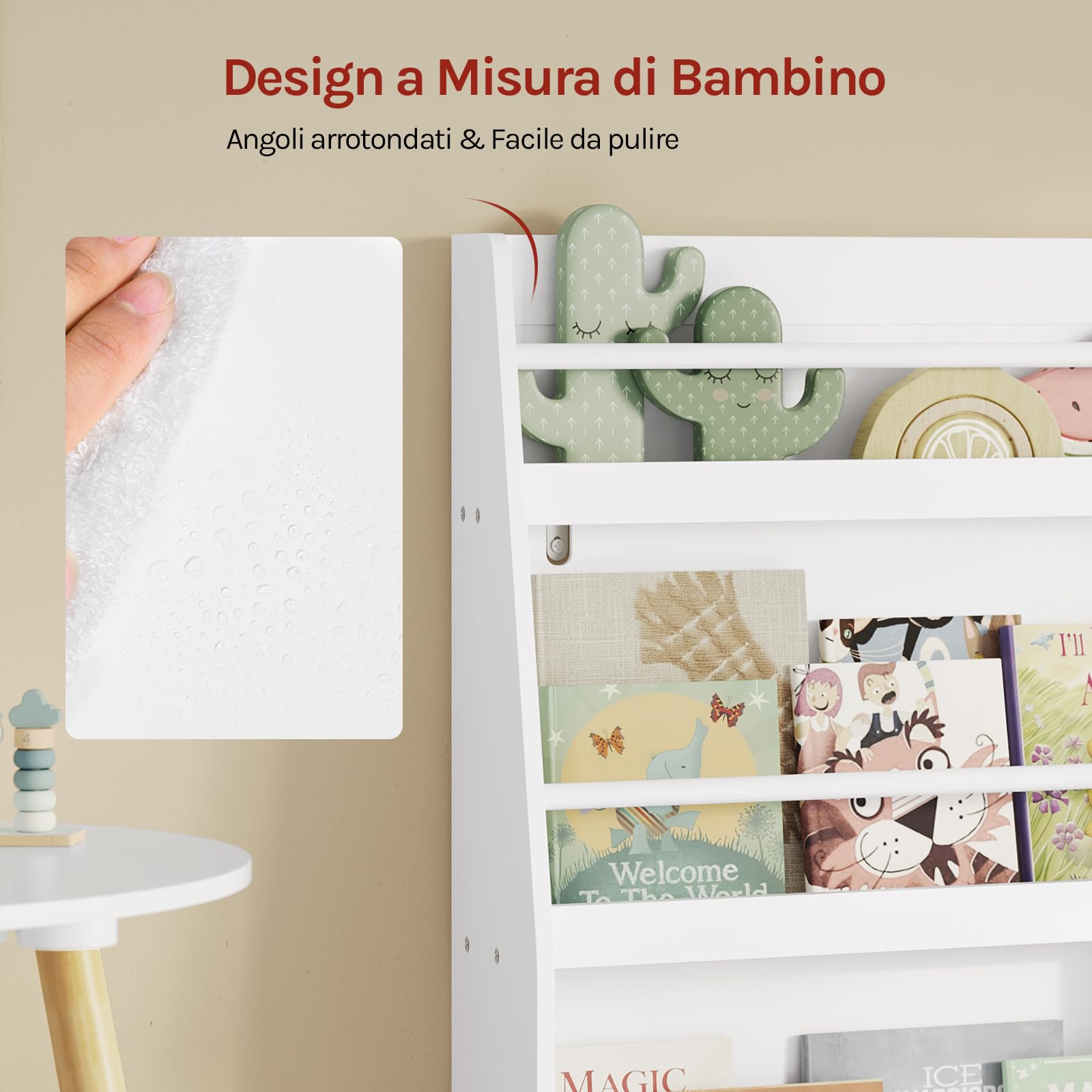 WOLTU Libreria per Bambini, Scaffale Porta Libri | 3 Ripiani, Organizzatore per Cameretta dei Bimbi, in MDF e Legno di Pino, Bianco