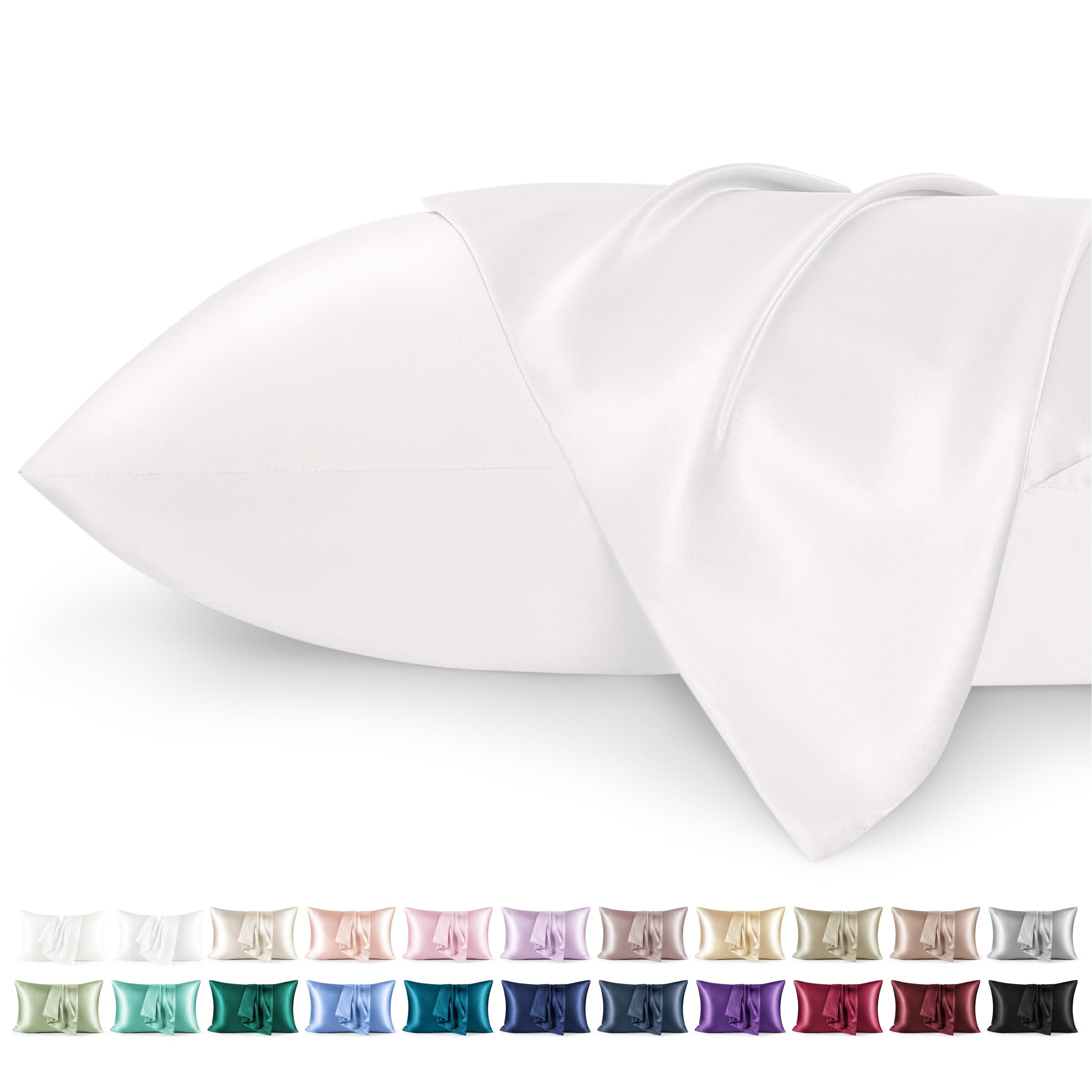 Bedsure Satin Pillowcase for Hair - Similar to Silk Pillowcase, Cooling Pillow Cases 2 Pack with Envelope Closure, Gifts for Women, Queen & Standard Size 50x75 cm, Ivory White