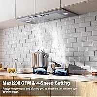 Vista 2 de HisoHu Campana extractora empotrable de 30 pulgadas, 1200 CFM con conductos convertible a sin conductos (kit incluido), panel de control táctil